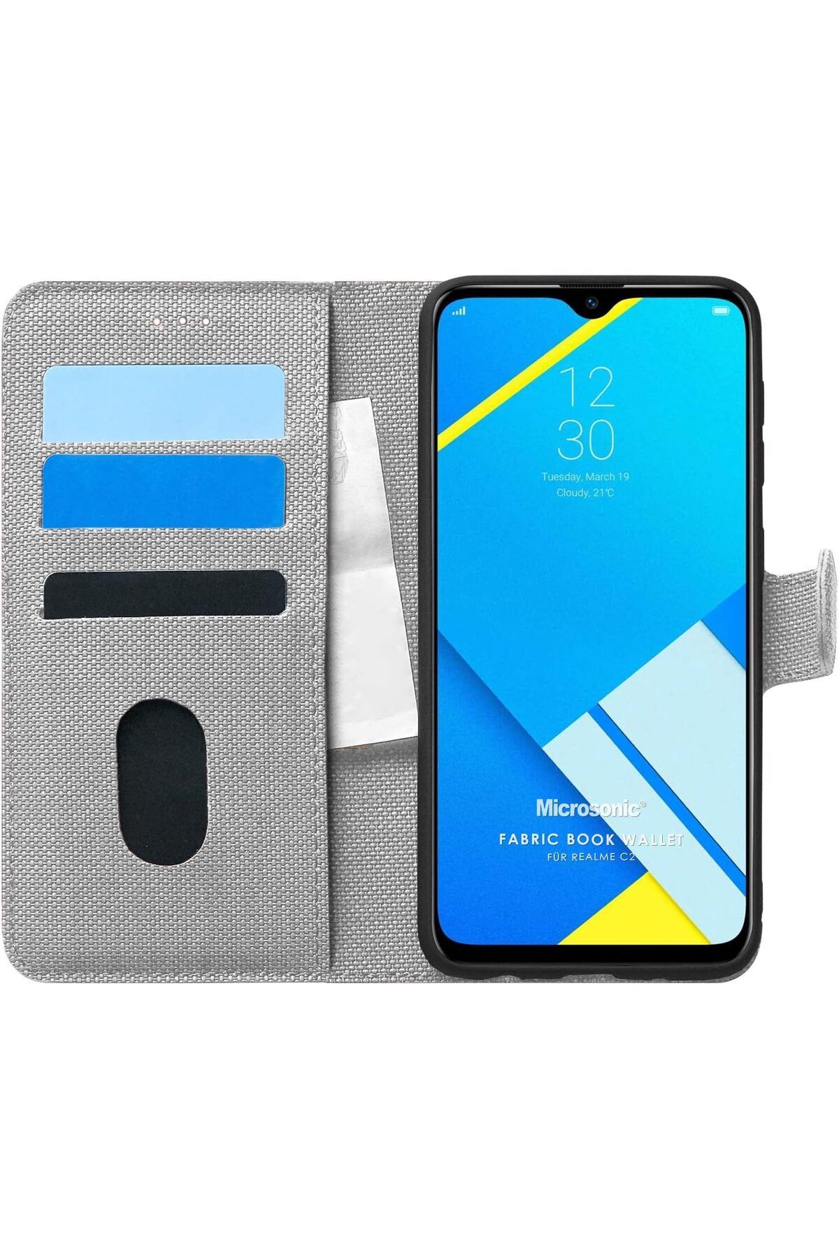 STOREMAX cmllashop Realme C2 için Kılıf Fabric Book Wallet Gri [Realme C2 ile Uyumlu Kılıf - Gri] 54209