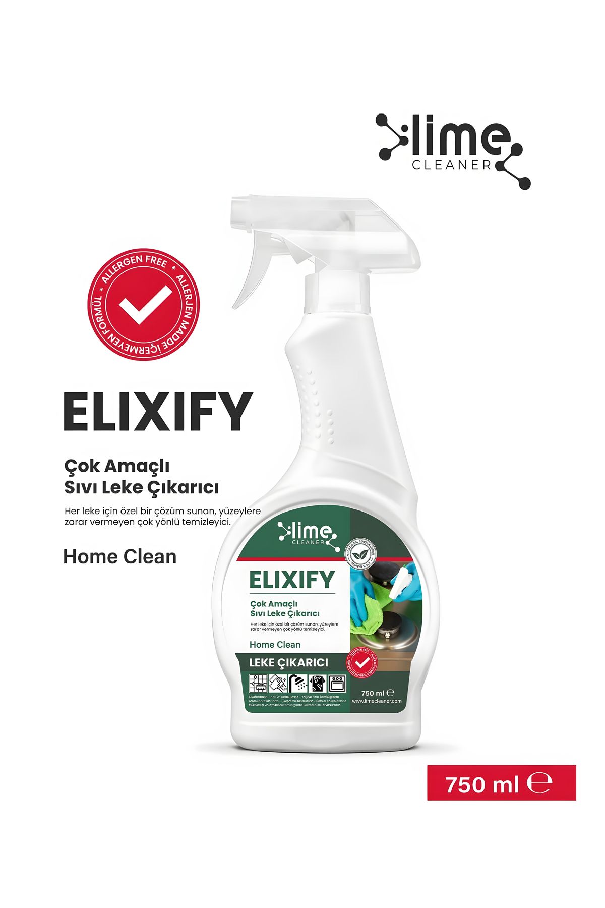 Lime Cleaner Elixify Doğal Çok Amaçlı Ultra Güçlü Sıvı Leke Çıkarıcı 750ml (%100 DOĞAL)