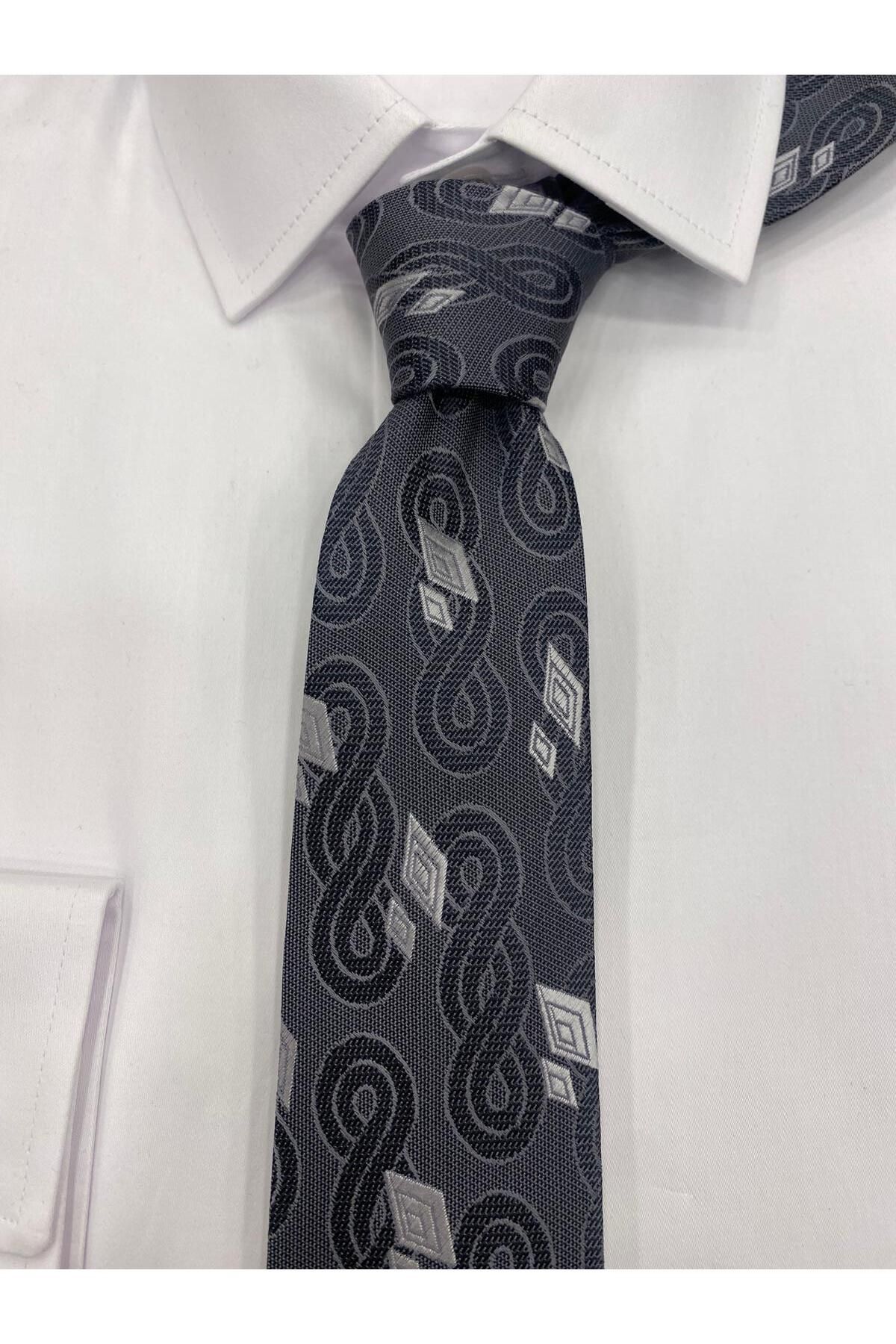 Sarar-Woven Fabric Patterned Gray Black Tie 2