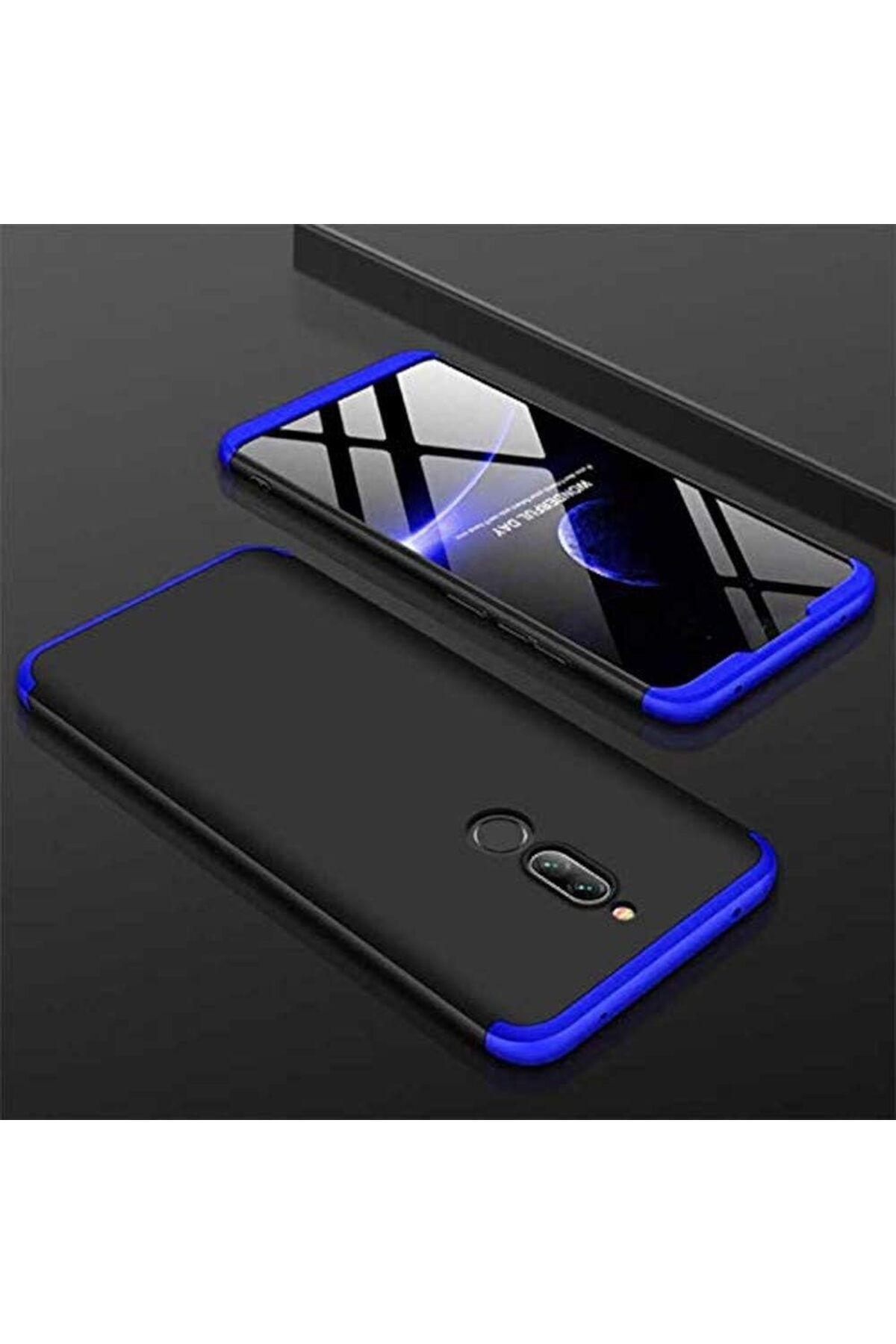 STOREMAX cmllashop Xiaomi Redmi 8 ile Uyumlu Kılıf Double Dip AYS 3in1 Sert Rubber Kapak Siyah-Mavi 542093