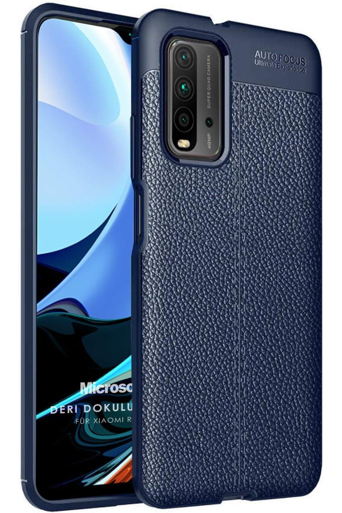 STOREMAX srhtDS Xiaomi Redmi 9T için Kılıf Deri Dokulu Silikon Lacivert [Redmi 9T ile Uyumlu Kılıf - Lac