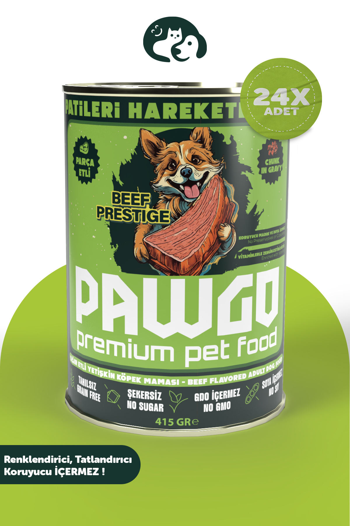 PAWGO Beef Prestige | Sığır Etli | 400g X 24 | Parça Etli | Köpek Yaş Mama