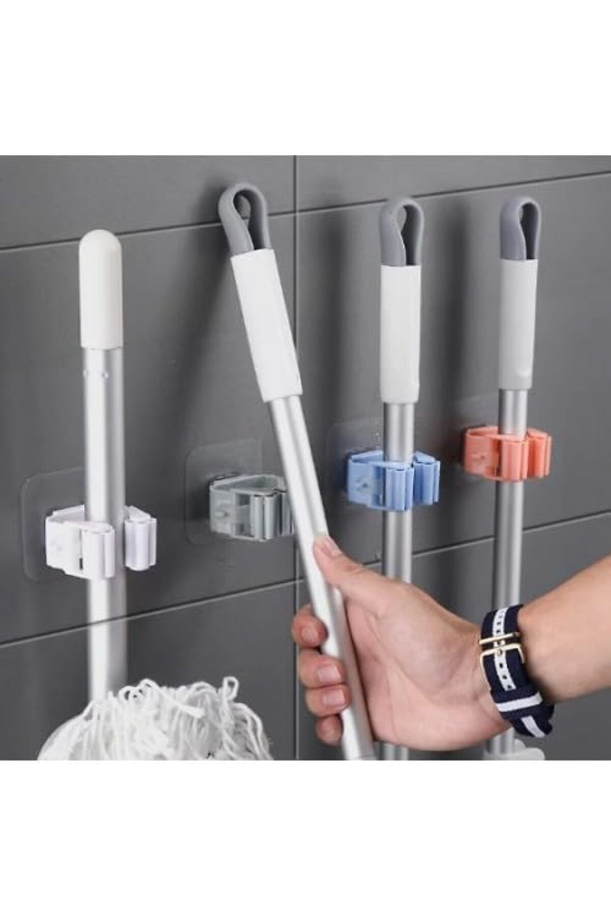 STOREMAX srh Yapışkanlı Pratik Mop, Paspas, Fırça Tutucu, Askı Aparatı 4 Adet trendy 266450