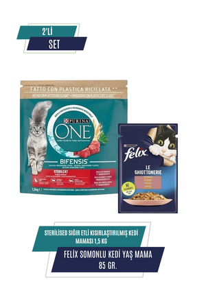 Purina One Sterilised Sığır Etli Kısırlaştırılmış Kedi Maması 1,5 kg+Felix So...