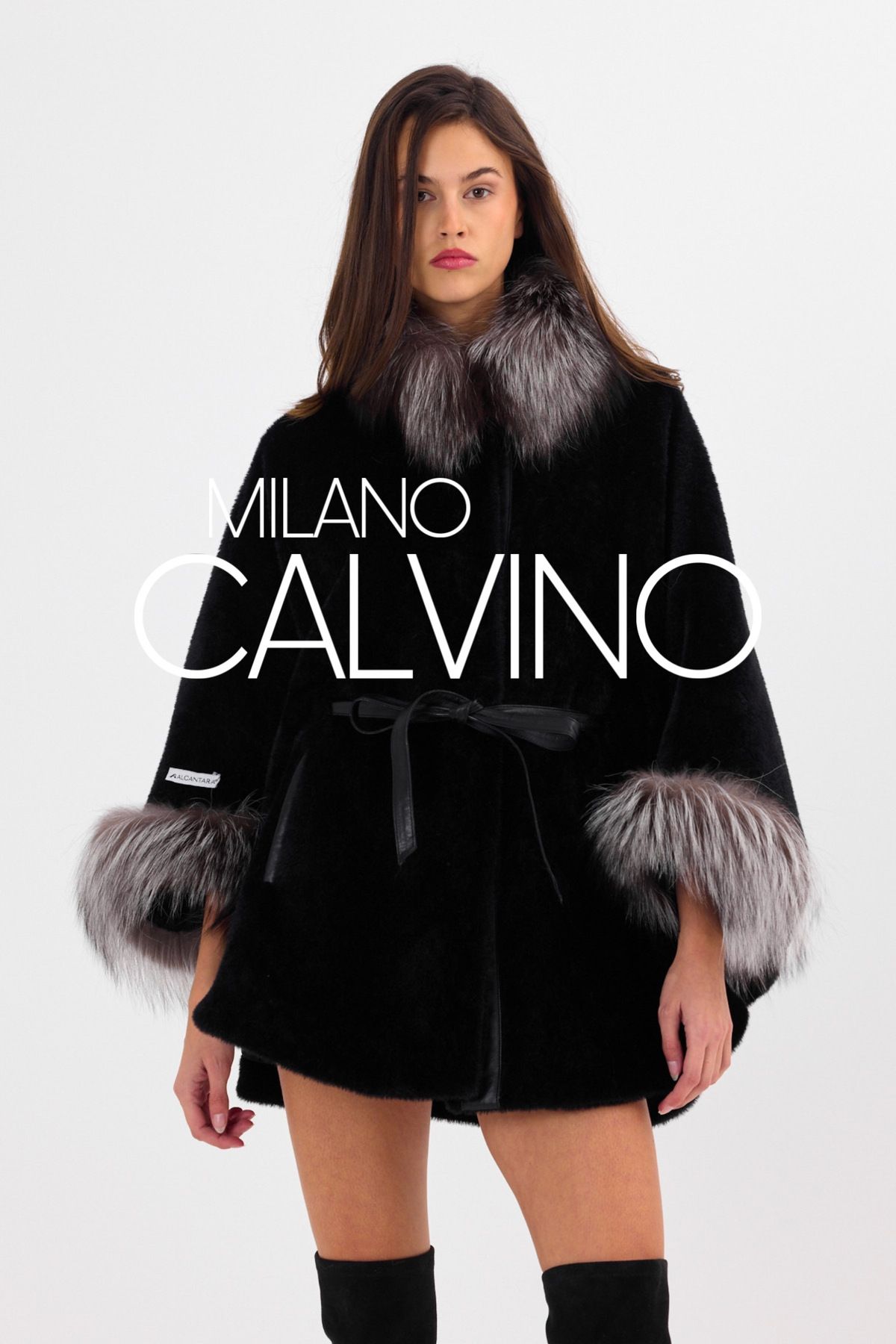 Milano Calvino Siyah Alcantara ve Silver Kürk Detaylı Panço