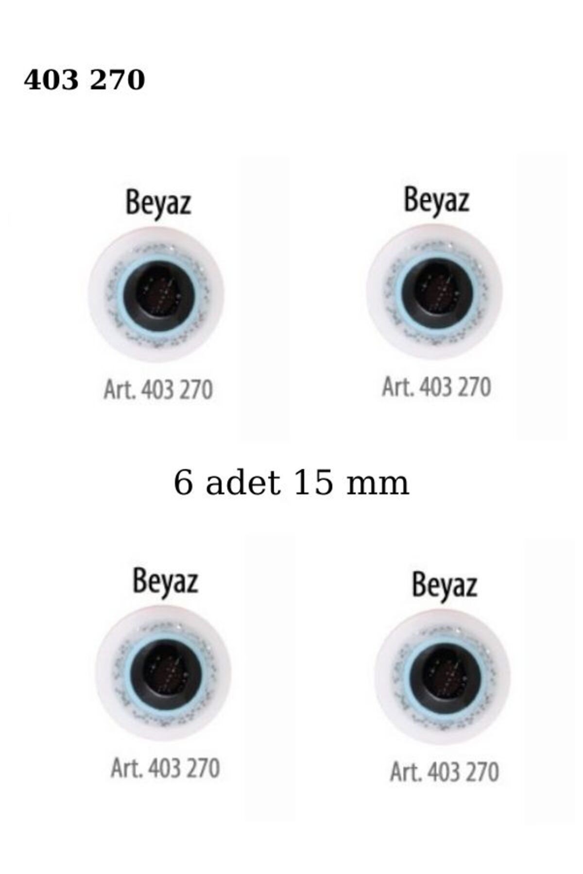 ÖZ-EL AŞ Beyaz Renk Nazar Boncuklu Simli 6 Adet 15 mm Bebek Düğme, Bebek Kazak, Yelek, Gömlek Düğmesi 403 270