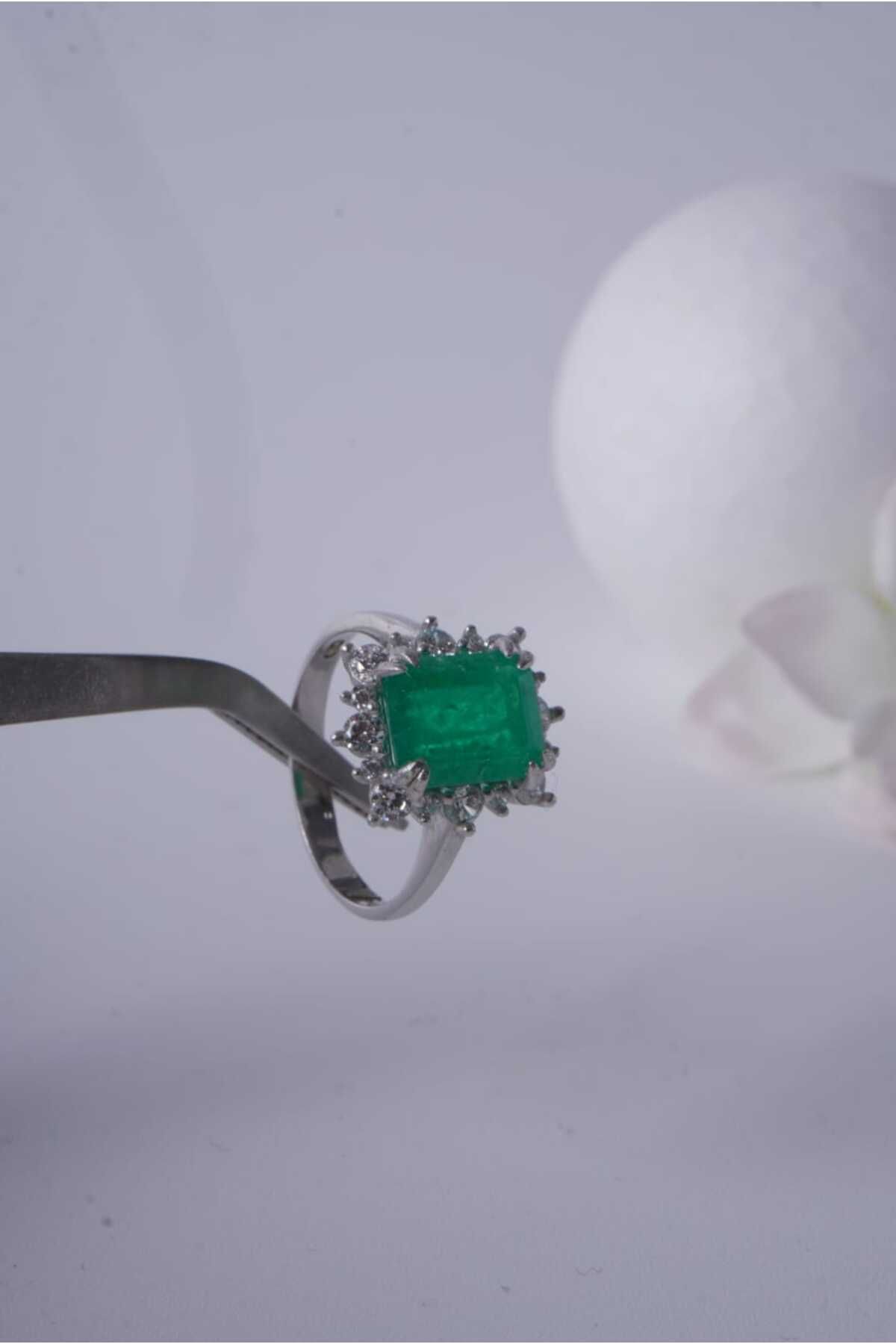 Aksesuaring 9*11mm Emerald Kesim Zümrüt Lab Grown Gümüş yüzük