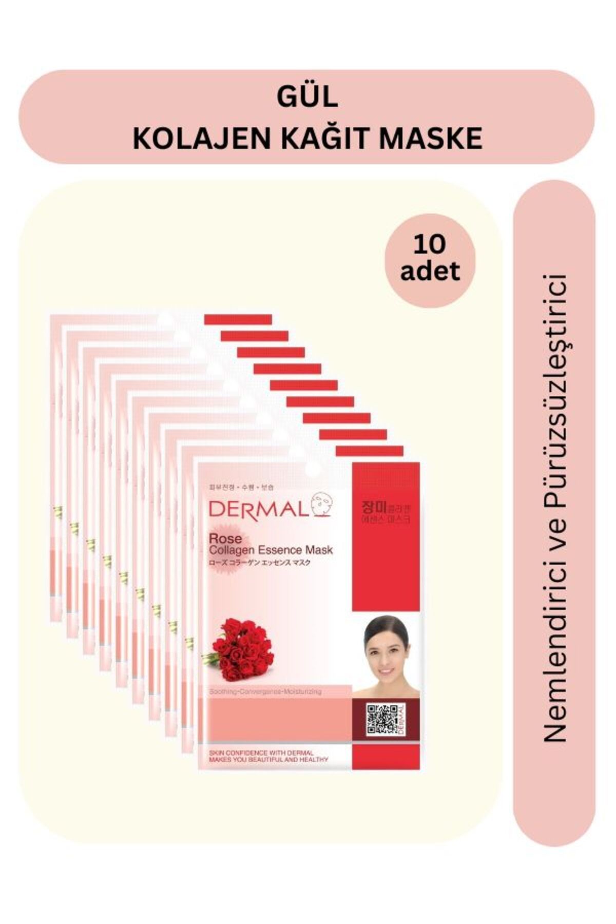 Dermal-Moisturizing and Smoothing Rose Extract Collagen Mask x10 Pieces 1