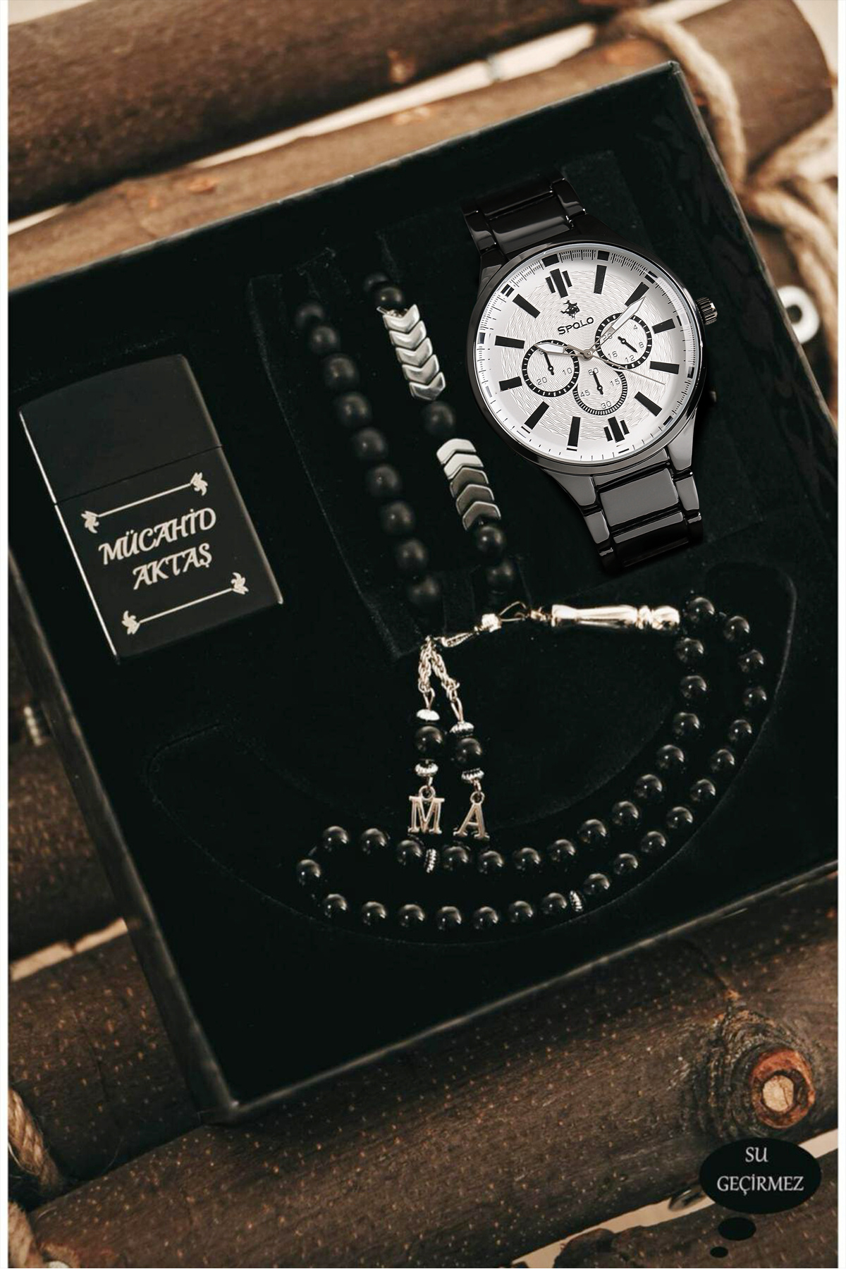 SPOL0 Erkek Kol Saati Çakmak Tesbih Bileklik Seti