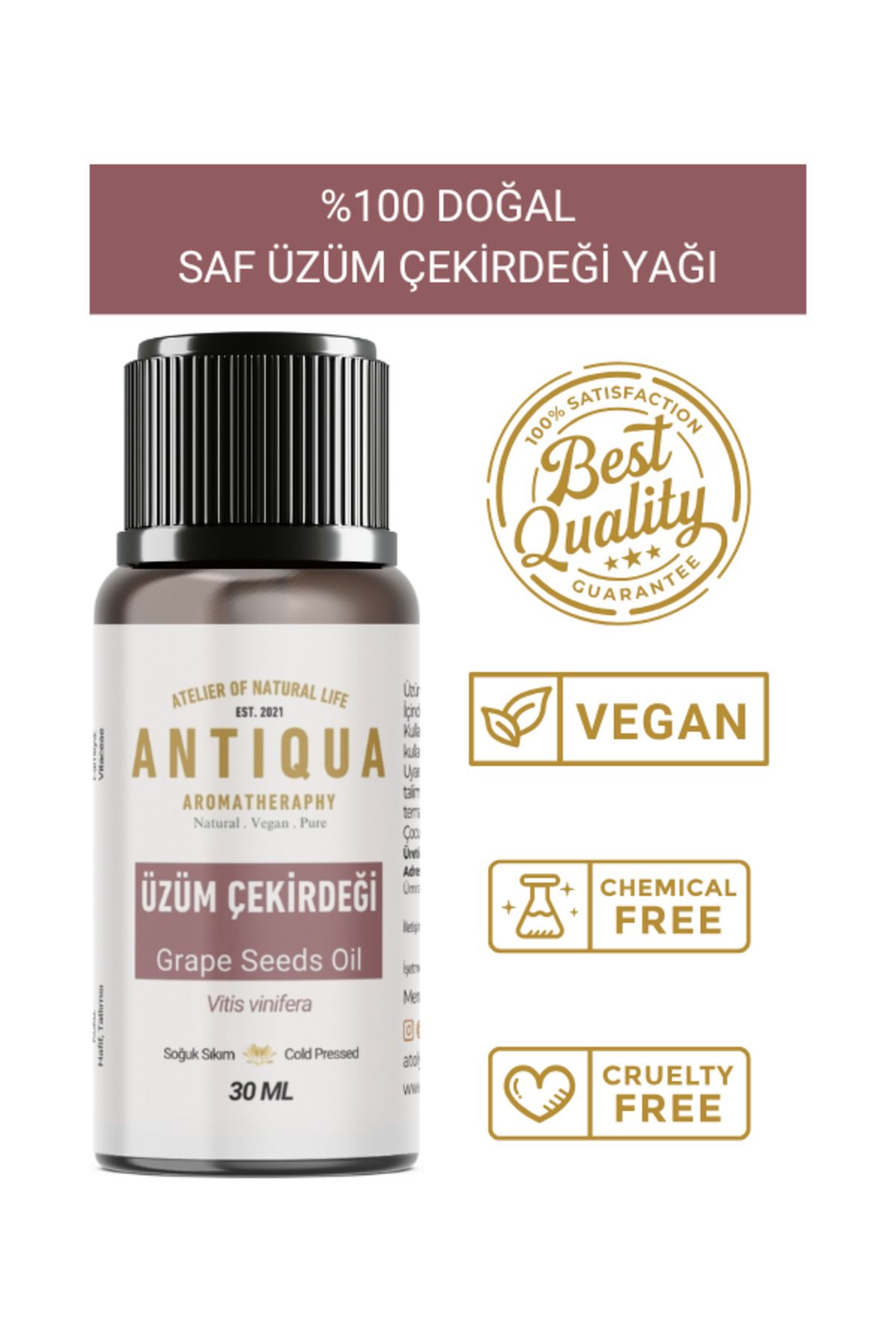 Antiqua Aromaterapi Üzüm Çekirdeği Yağı (%100 Doğal ve Saf)