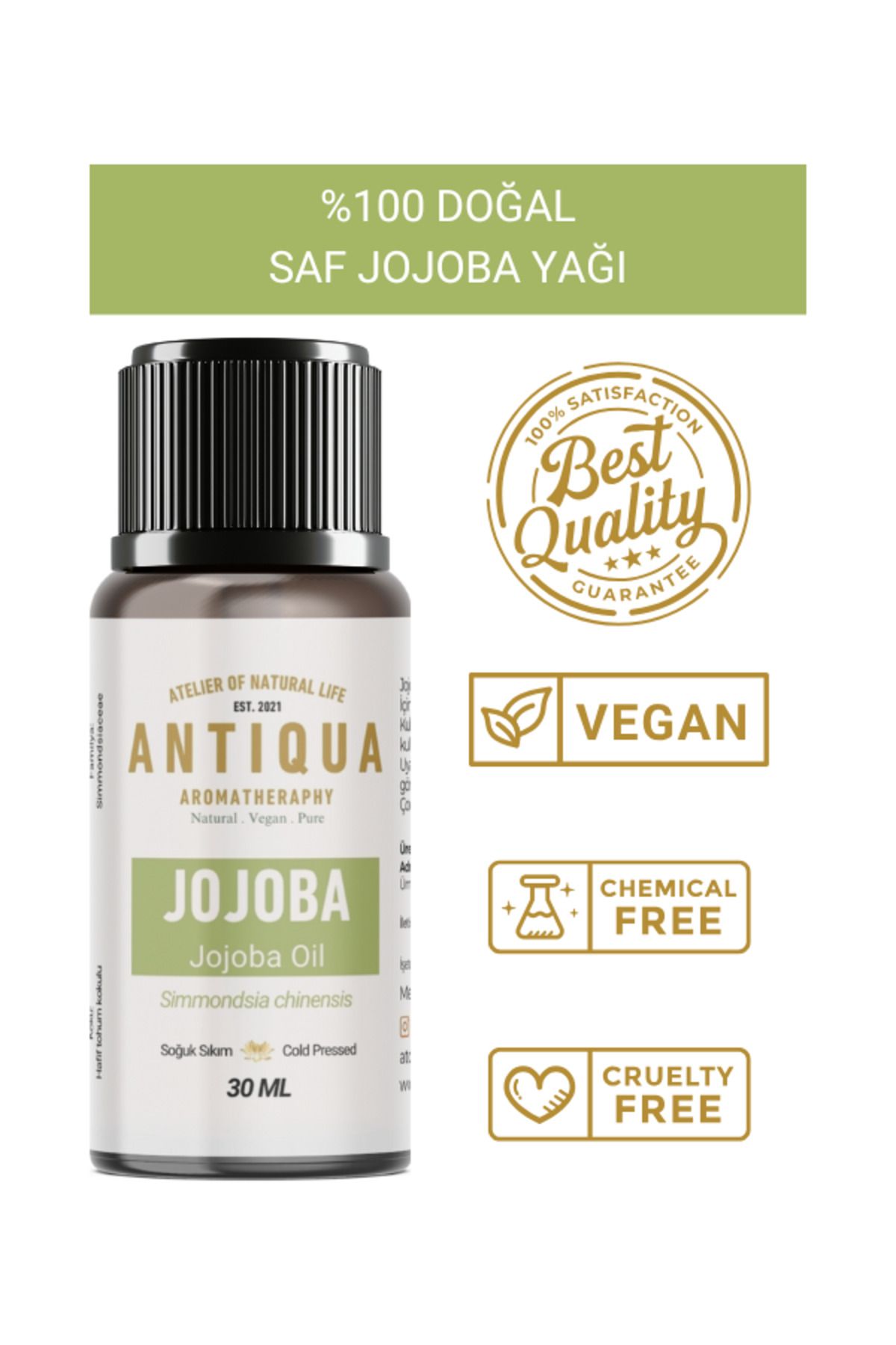 Antiqua Aromaterapi Jojoba Yağı 30 Ml (%100 Doğal ve Saf)