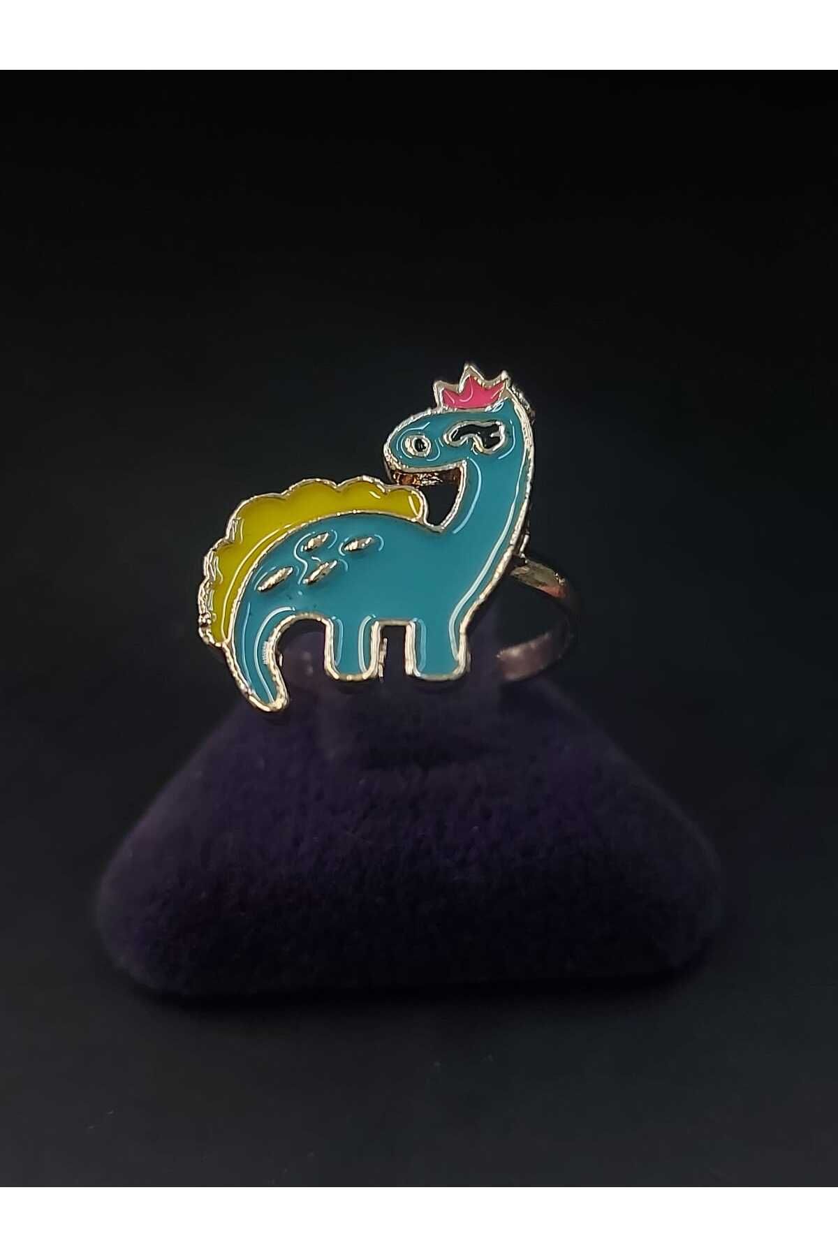 sarıyer silver-Dinosaur Figured Multicolor Bright Enamel Embroidered Adjustable Model Children's Steel Ring 1