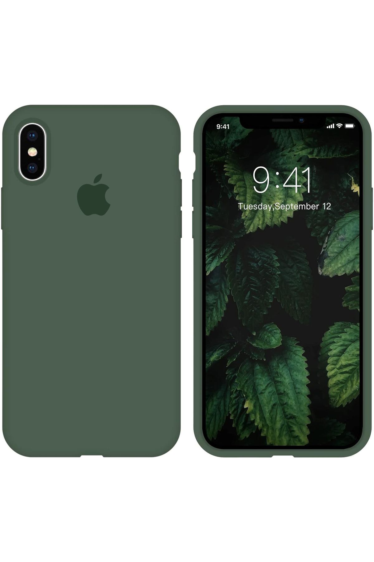 izzytech iPhone X/XS ile Uyumlu Logolu Silikon Lansman Kılıf Haki yeşil