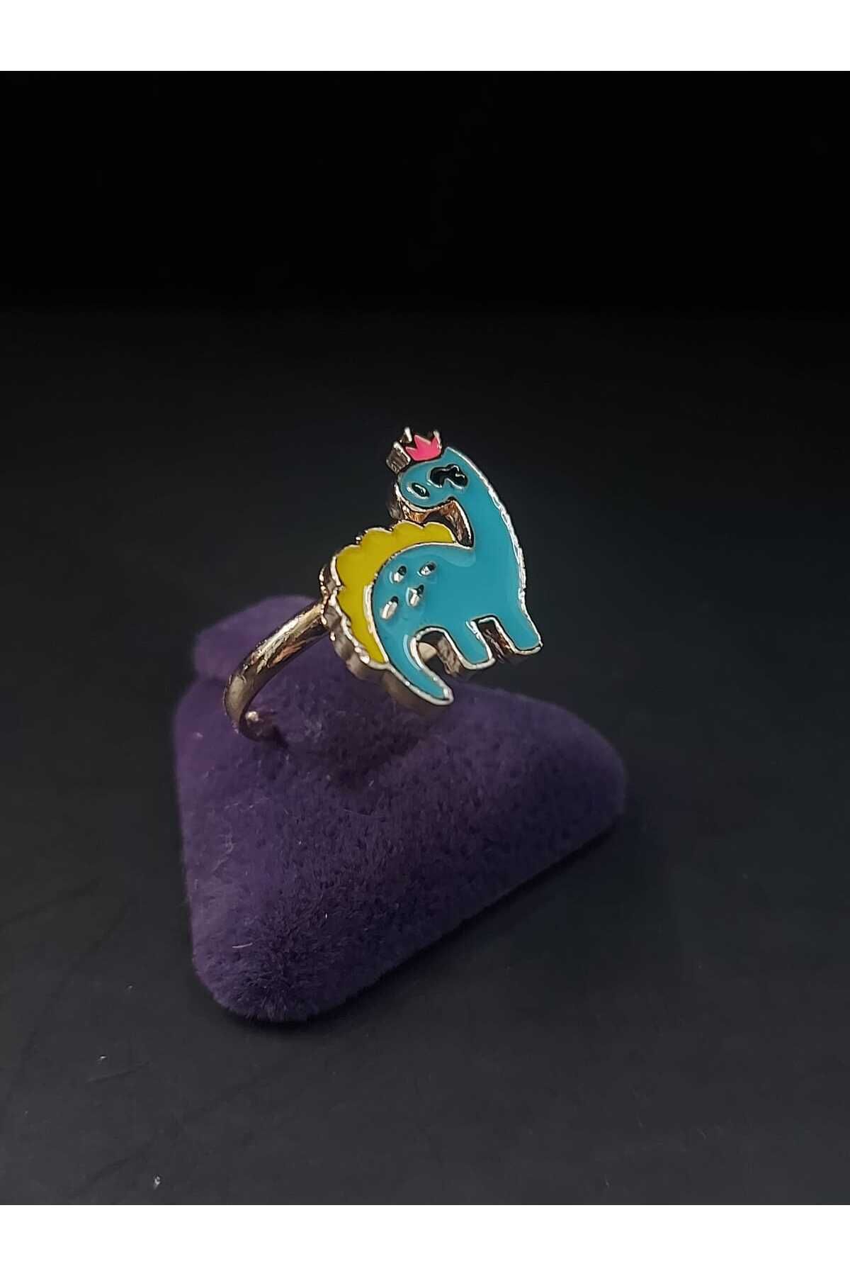 sarıyer silver-Dinosaur Figured Multicolor Bright Enamel Embroidered Adjustable Model Children's Steel Ring 6