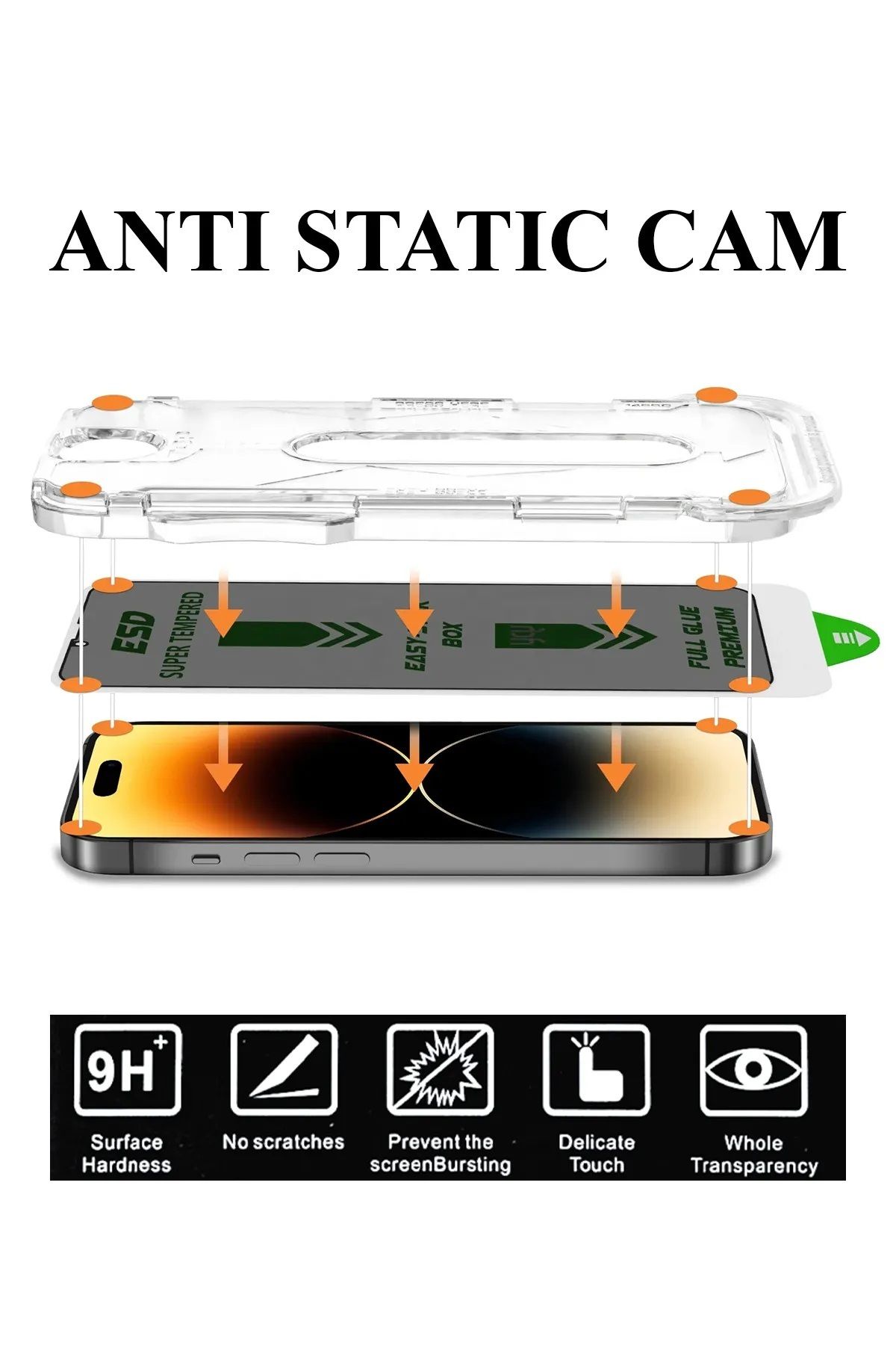 MOBİLİSTAN iPhone 15 Hayalet Ekran Koruyucu Uygulama Aparatlı Temperli Cam Kırılmaz Lüx Ekran Koruma