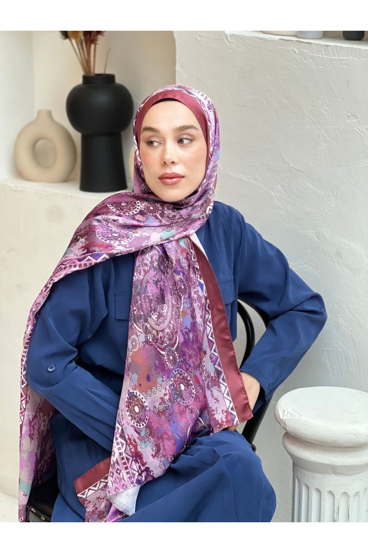 Modakaşmir-Silky Shawl with Aztec Pattern 3