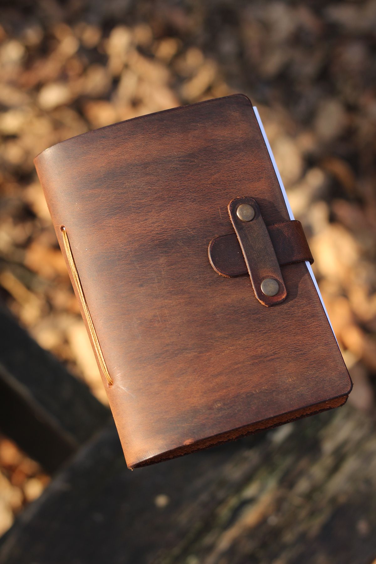 Hi Leather El Yapımı Hakiki Deri Ciltli A6 Defter Kızıl Kahve