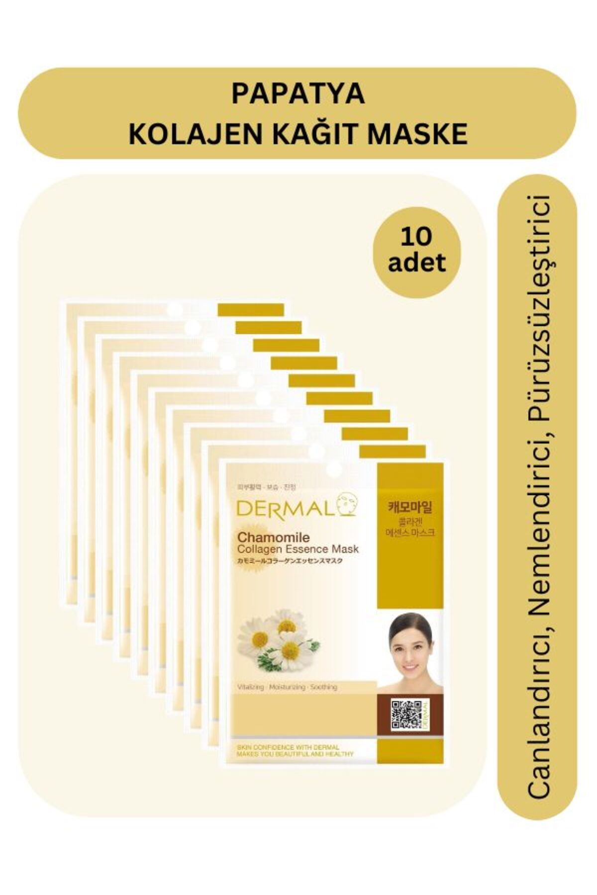 Dermal-10 Pieces Chamomile Extract Collagen Face Mask I Revitalizing, Moisturizing, Smoothing 2