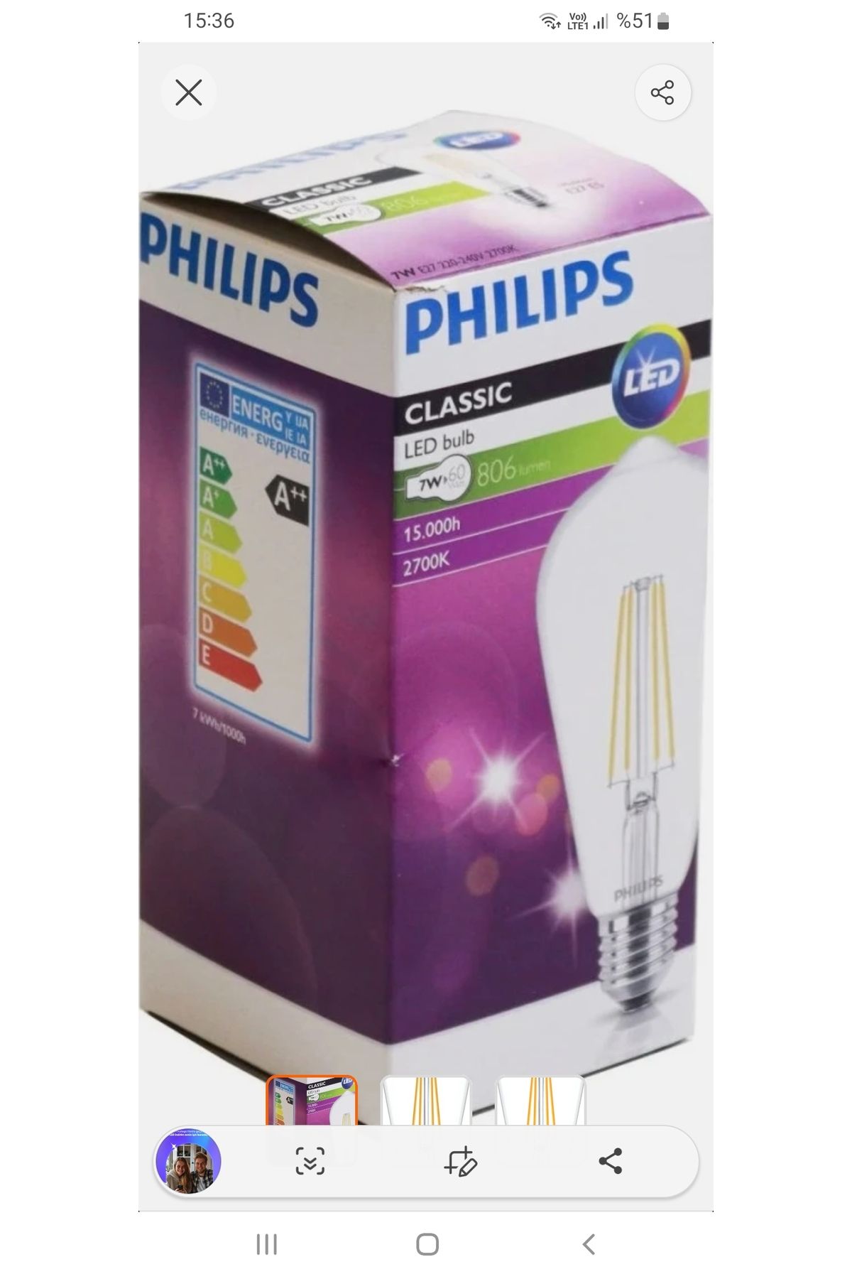 Philips led buld 7 wat gunisigi 27000k