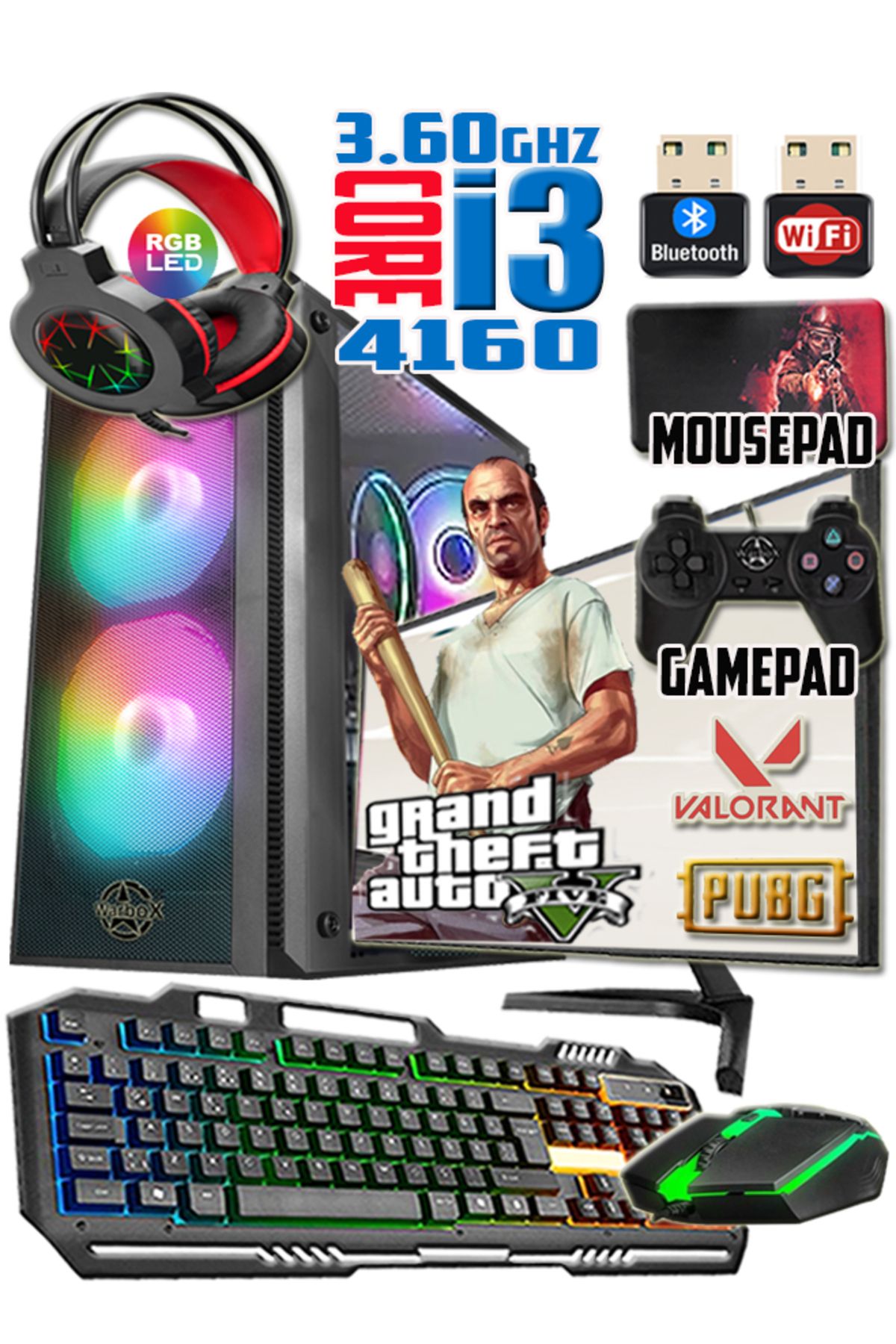 Marko I3 4160 Turbo:3.60ghz 16gb Ram 240gb Ssd 250gb Hdd R7 240-4gb E.kartı 22" Monitör Gaming Pc