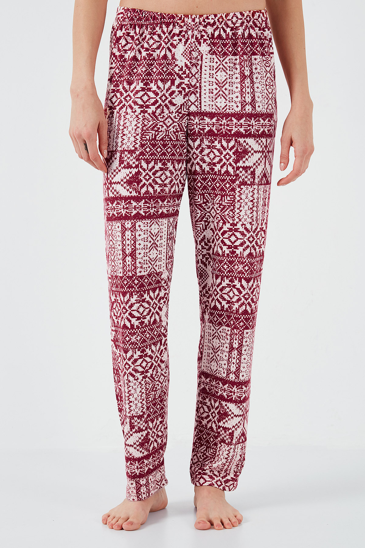 Lela-Apash Collar and Print Regular Fit Wide Leg Pajamas Set - Elastic Waist 65714300 6