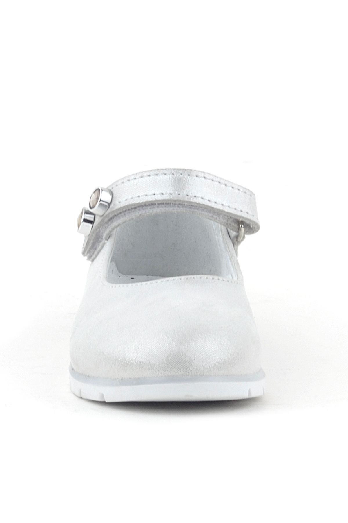 Rakerplus-Genuine Leather Silver Stone Velcro Girls' Ballerinas 3