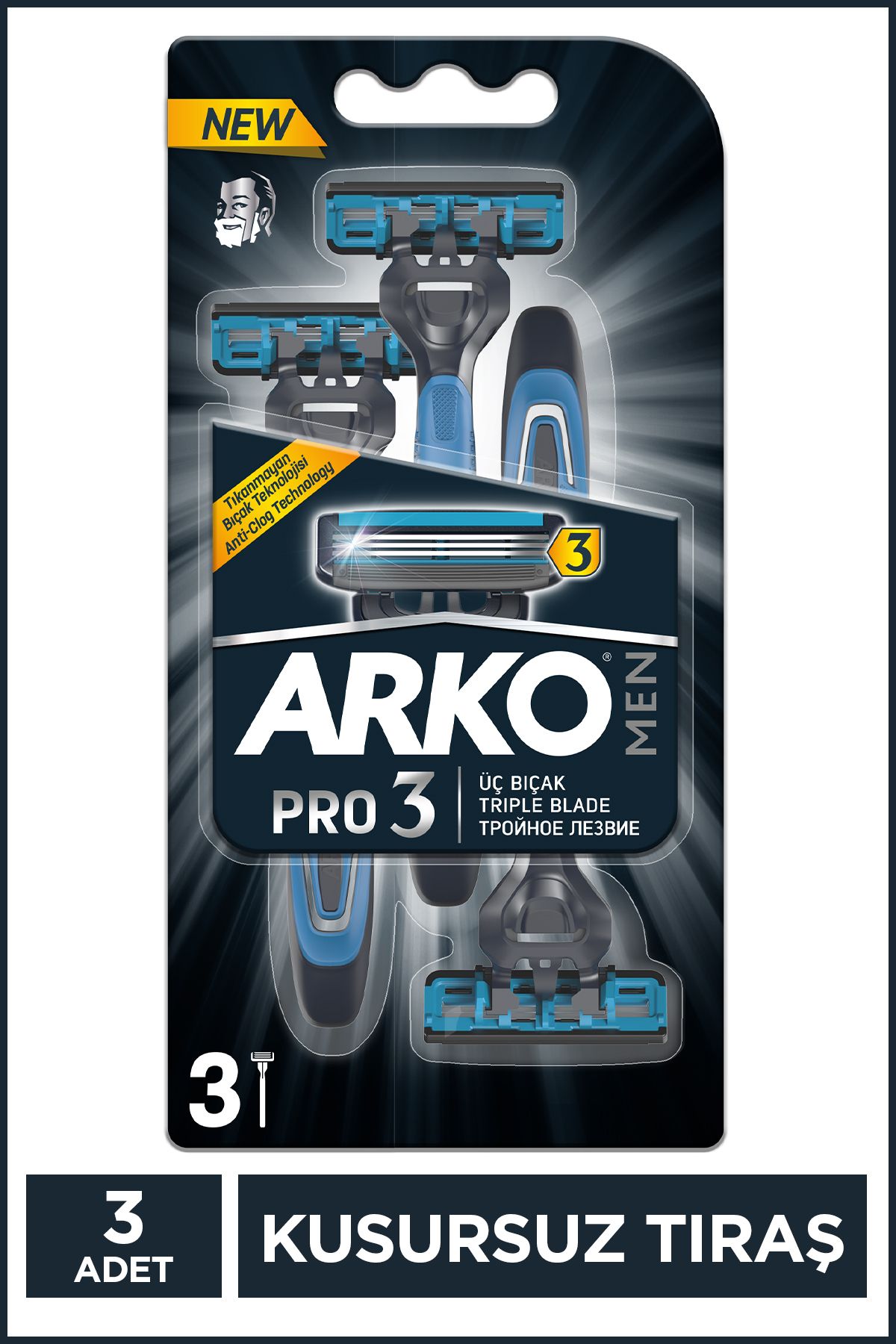 ARKOM Men Pro3 3 Bıçaklı Erkek Tıraş Bıçağı 3 Adet