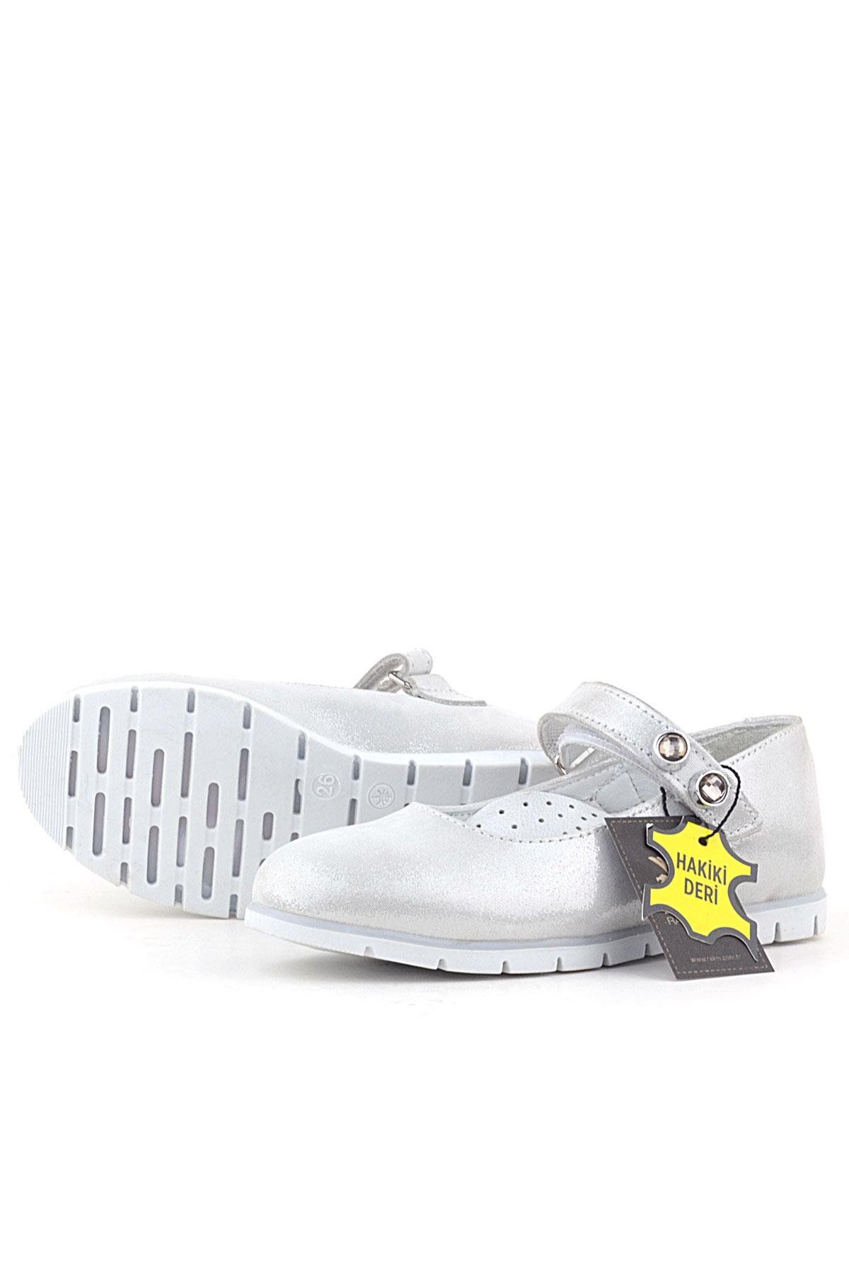 Rakerplus-Genuine Leather Silver Stone Velcro Girls' Ballerinas 5