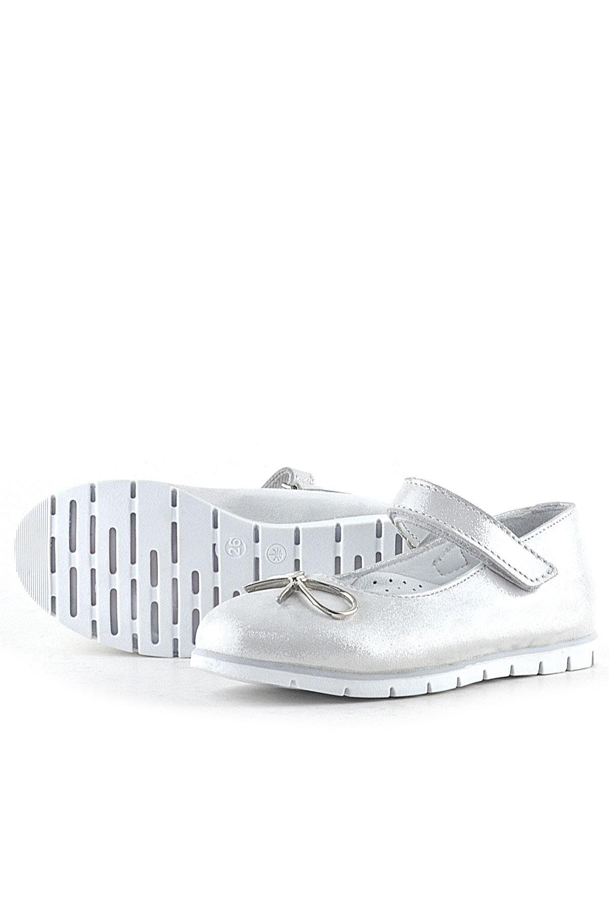 Rakerplus-Genuine Leather Silver Velcro Ribbon Detailed Girls' Ballerinas 6
