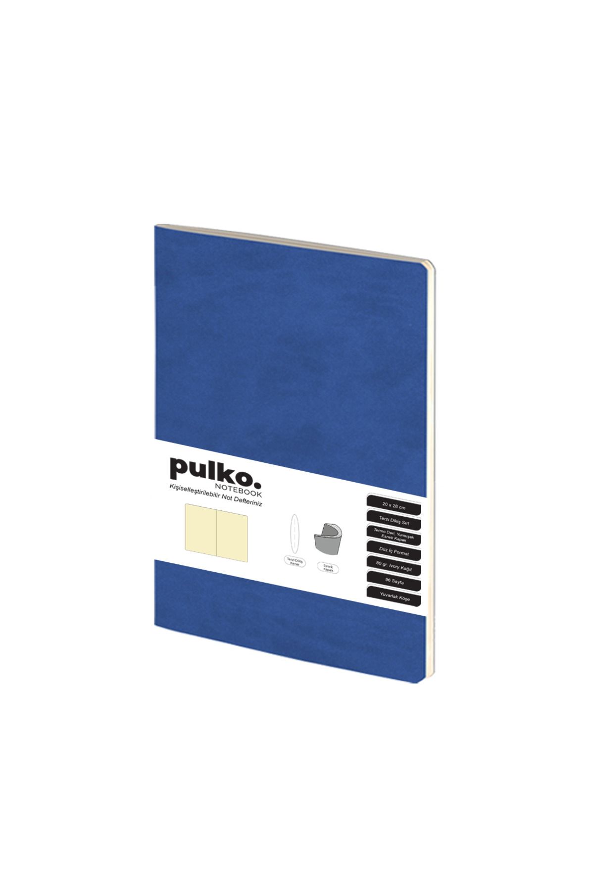 PULKO Notebook Not Defteri, (20x28cm), Terzi Dikiş, Esnek Kapak, 96 Sayfa, Krem Kağıt, Düz, Lacivert