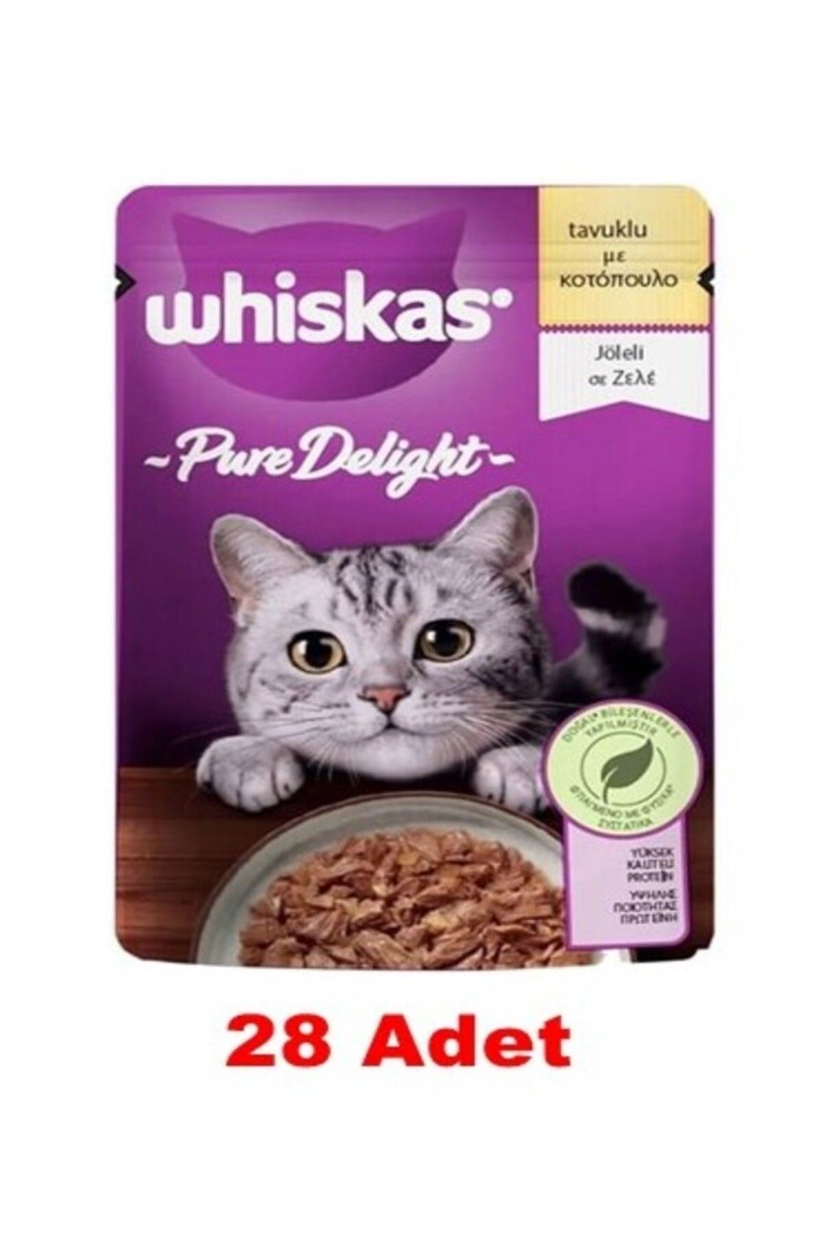 Whiskas Pure Delight Jöle Içinde Tavuklu Yetişkin Kedi Konservesi 85 gr*28 Adet