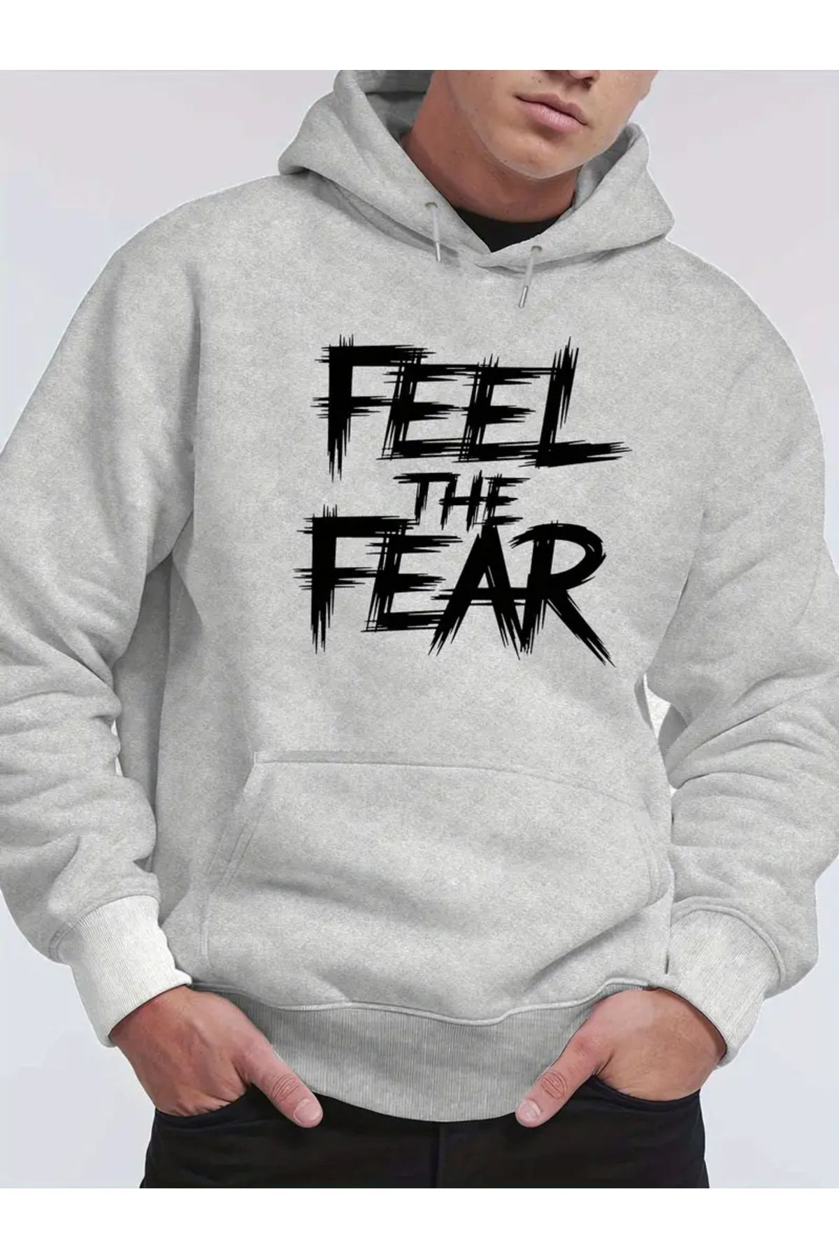 ACTIVE MODA - erkek sweatshirt  FEEL THE  FEAR baskılı 3 İplik Kompakt Kumaş (İçi Pamuklu)