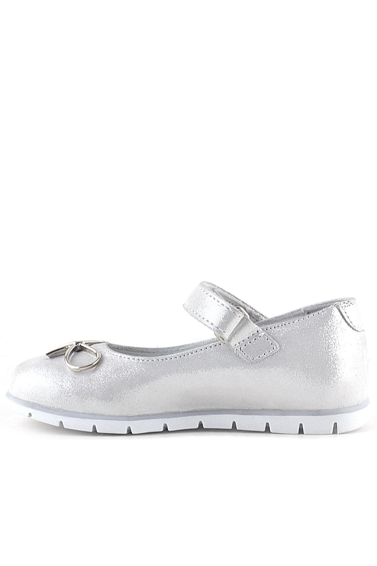 Rakerplus-Genuine Leather Silver Velcro Ribbon Detailed Girls' Ballerinas 4