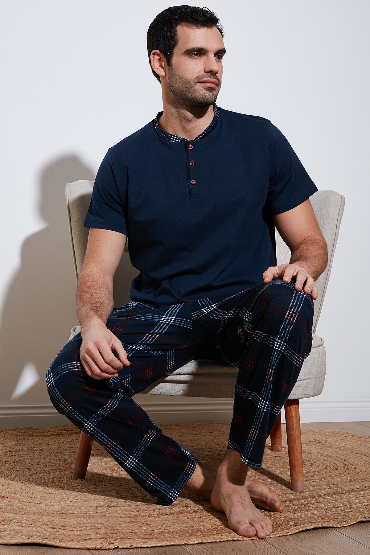 Buratti Ekoseli Pamuklu Regular Fit Kısa Kollu Pijama Takımı Erkek Pijama Takımı 60961007