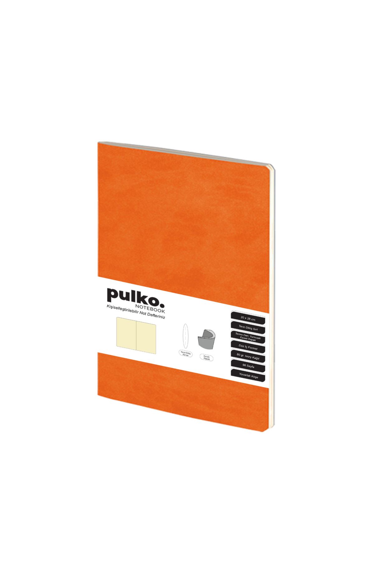 PULKO Notebook Not Defteri, (20x28cm), Terzi Dikiş, Esnek Kapak, 96 Sayfa, Krem Kağıt, Düz, Turuncu