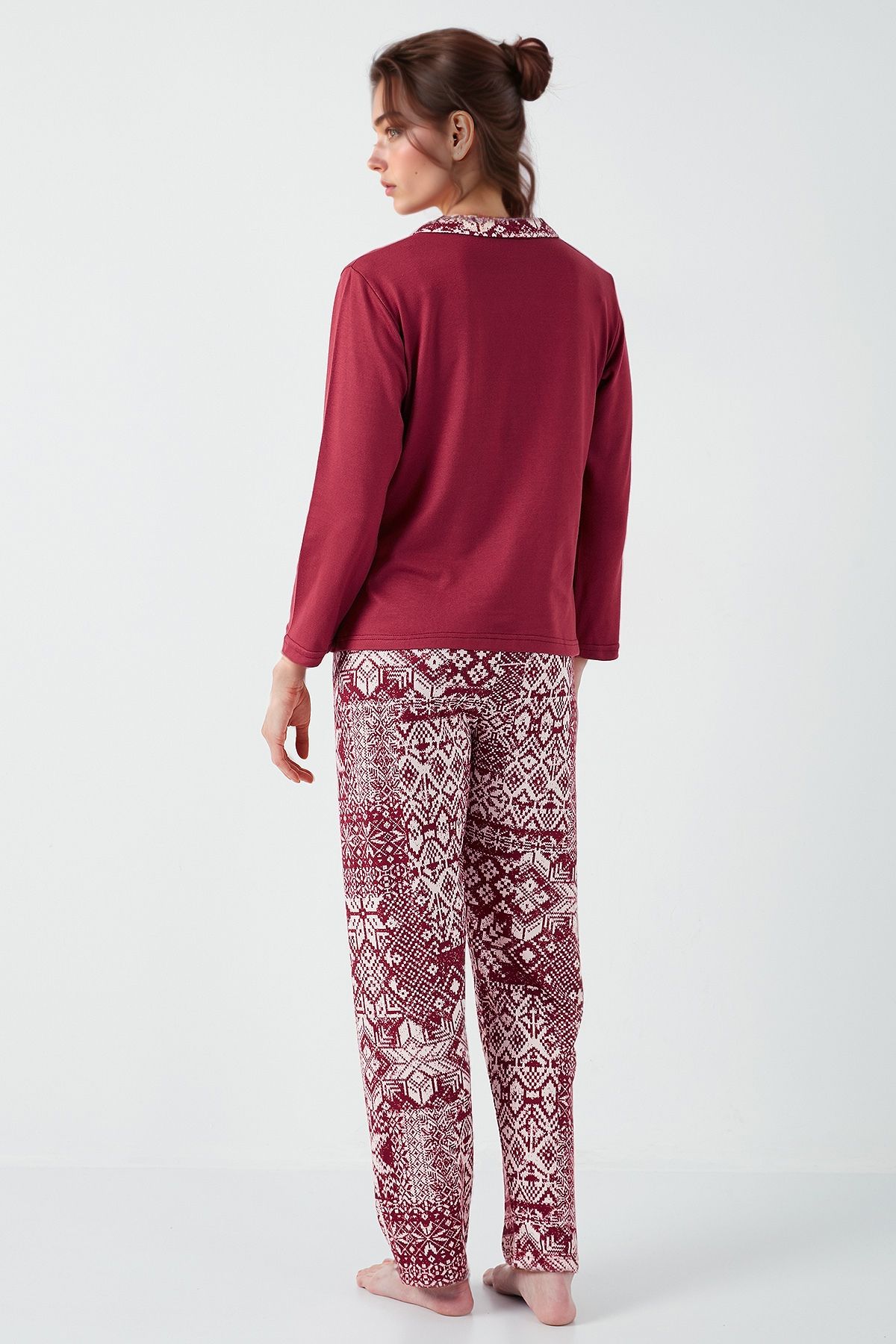 Lela-Apash Collar and Print Regular Fit Wide Leg Pajamas Set - Elastic Waist 65714300 7