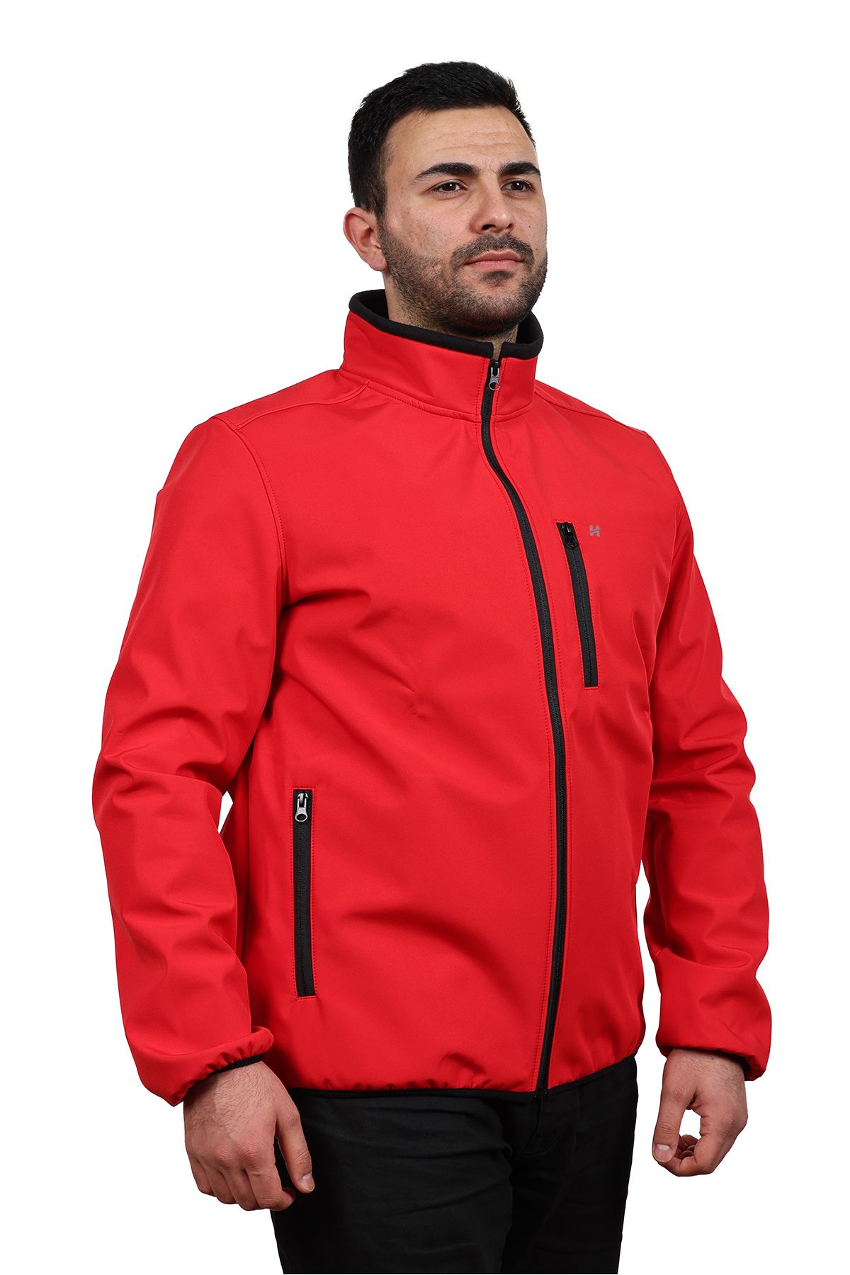 Huğlu Kırmızı Softshell Dik Yaka Mont