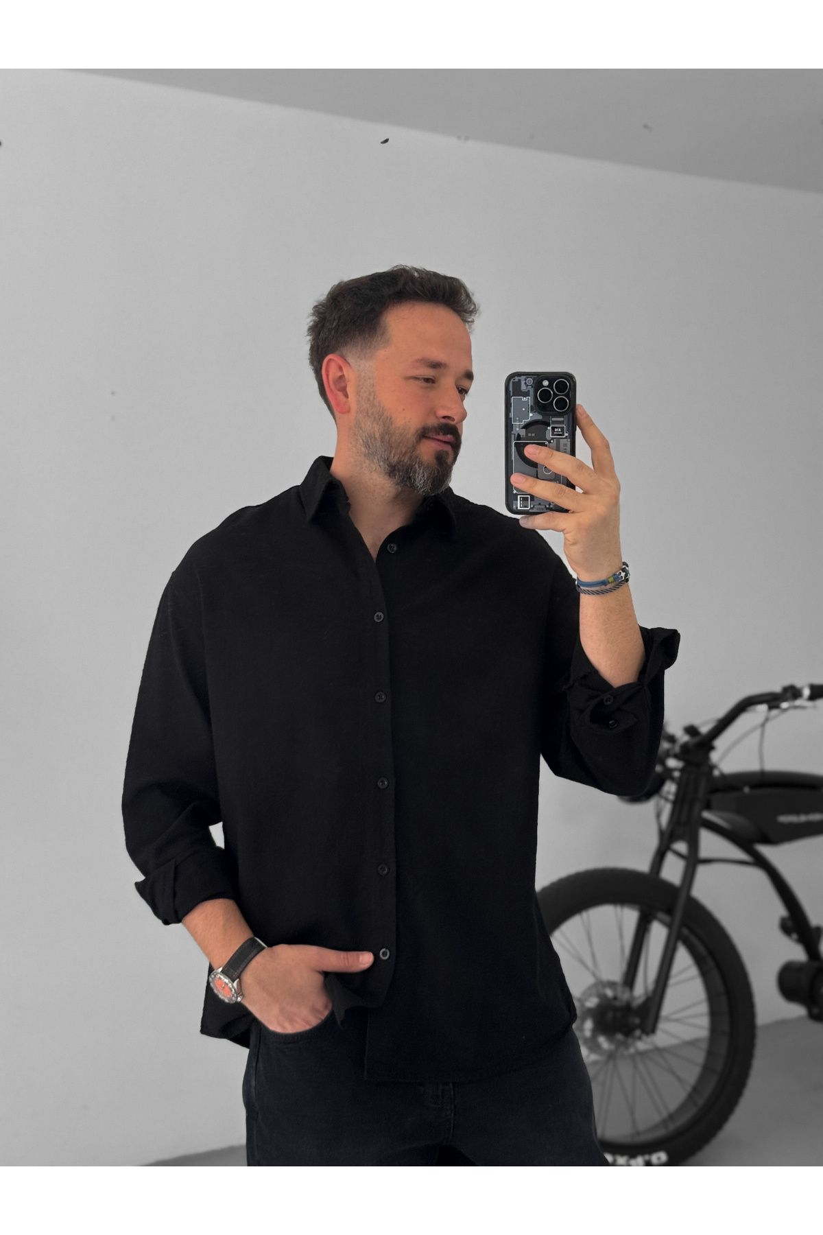 BYBASICMAN-Black Flame Long Sleeve Shirt Yp-5001 3