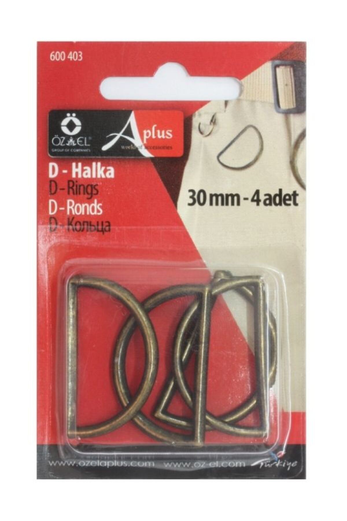 ÖZ-EL AŞ 30 mm 4 adet D- Halka Metal Antik Kahve Renkli Çanta Aksesuarı 600 403