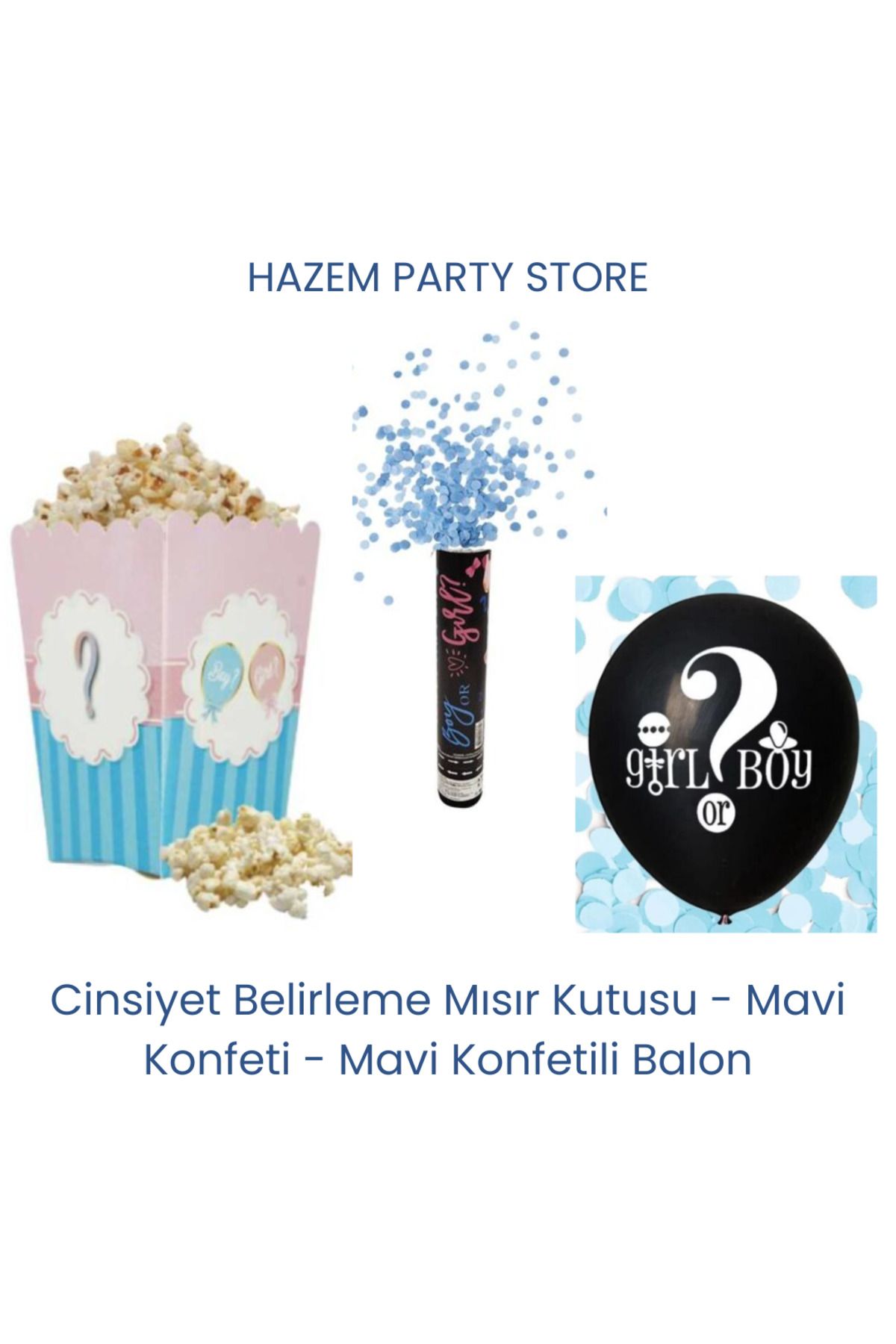 Big Party Cinsiyet Belirleme Mısır Kutusu - Mavi Konfeti - Mavi Konfetili Balon