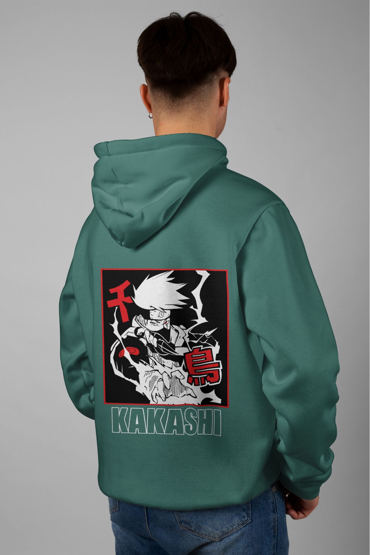 Zestia Unisex Hoodie, Kakashi Sırt Baskılı, Regular,%100 Pamuk, Yeşil Renk Kapşonlu No: 0135