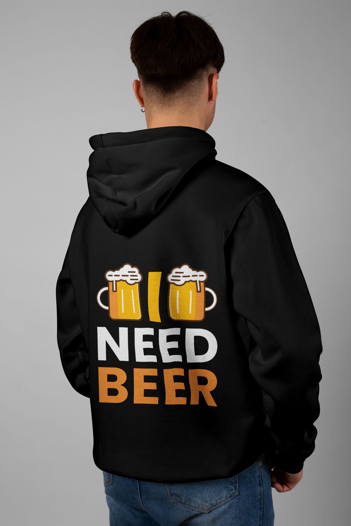 Zestia Unisex Hoodie, I Need Beer Sırt Baskılı, Regular,%100 Pamuk, Siyah Renk Kapşonlu No: 0223