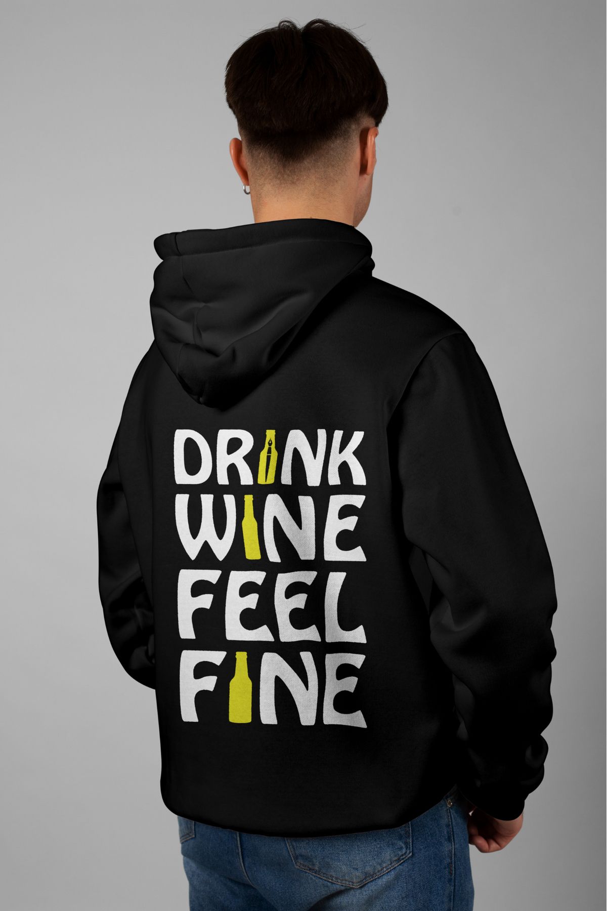 Zestia Unisex Hoodie, Drink Wine Sırt Baskılı, Regular,%100 Pamuk, Siyah Renk Kapşonlu No: 0224