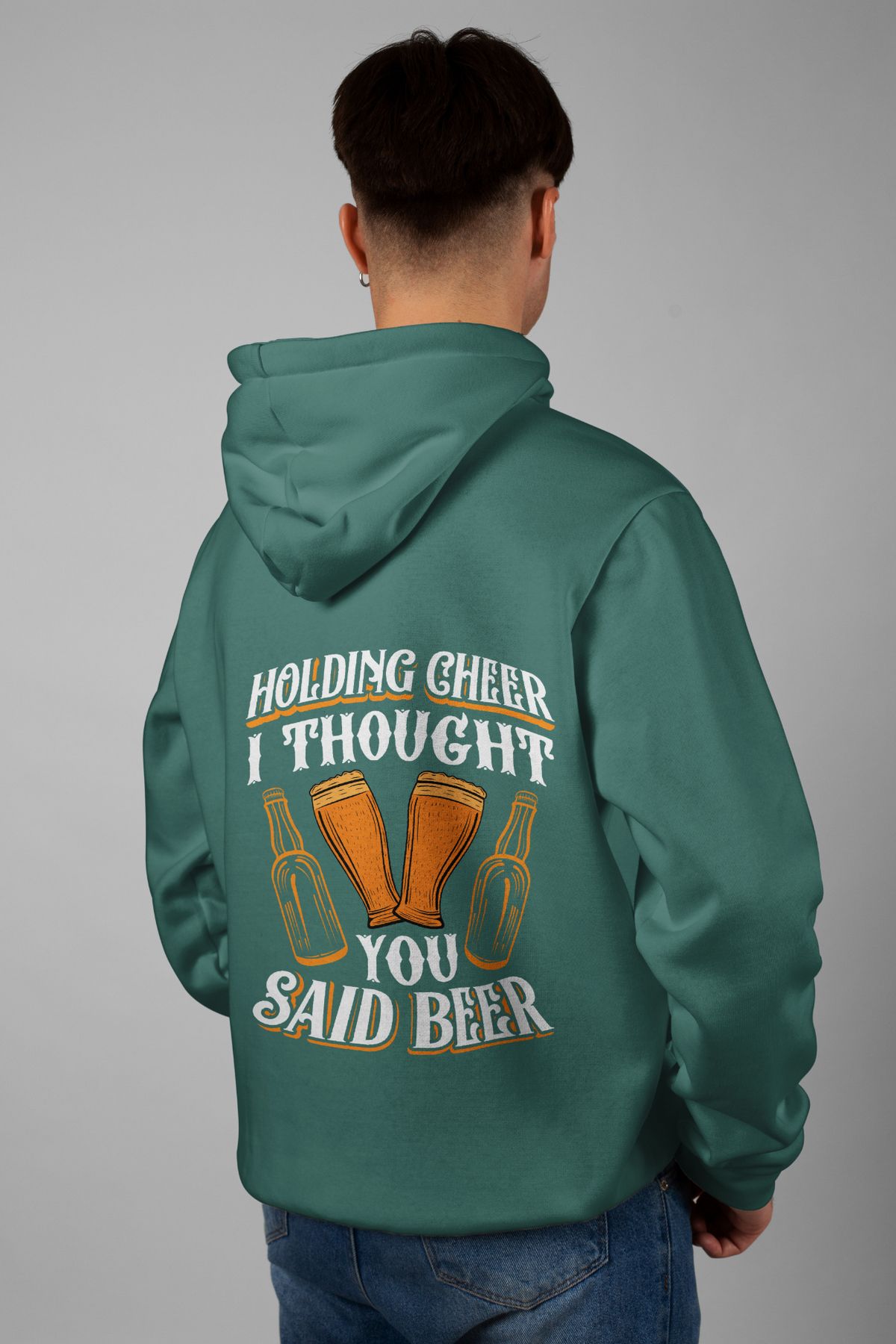 Zestia Unisex Hoodie, Holding Cheer Sırt Baskılı, Regular,%100 Pamuk, Yeşil Renk Kapşonlu No: 0244