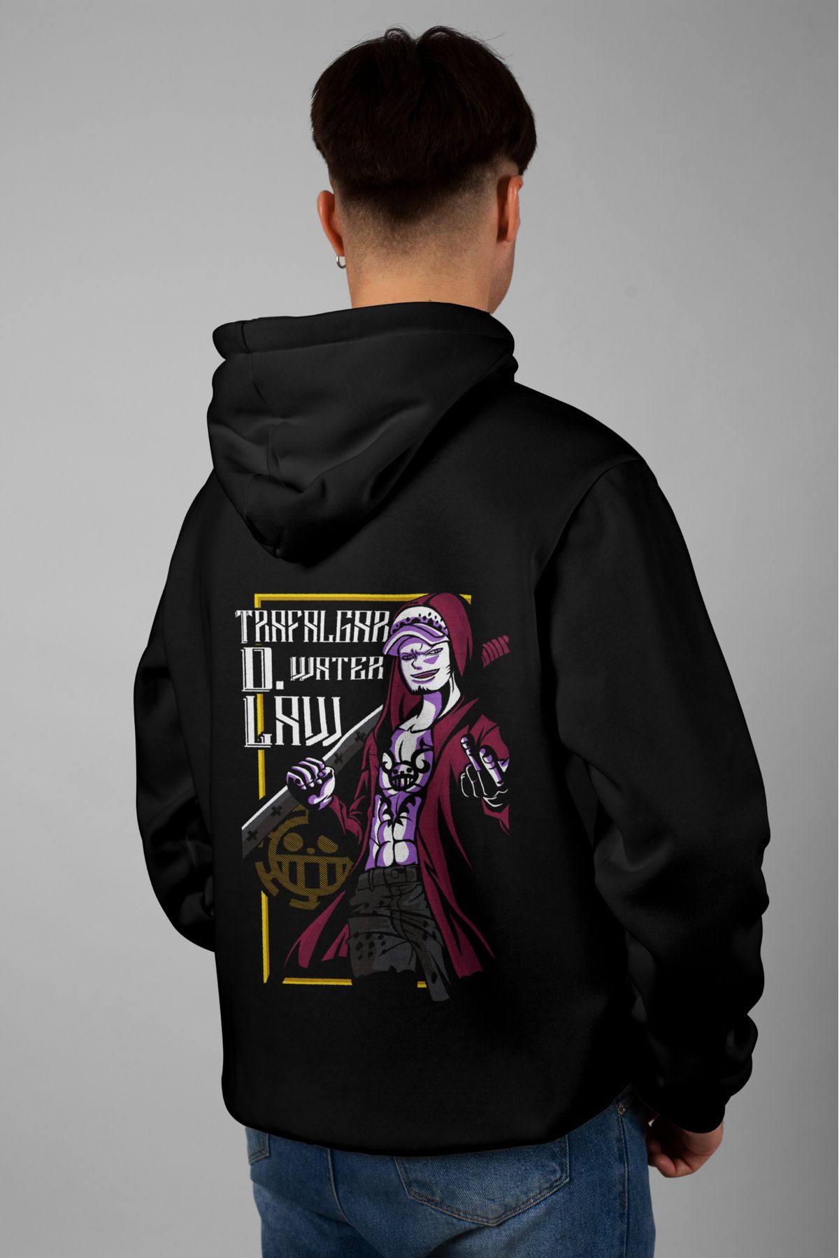 Zestia Unisex Hoodie, Trafalgar D. Water Sırt Baskılı, Regular,%100 Pamuk, Siyah Renk Kapşonlu No: 0205