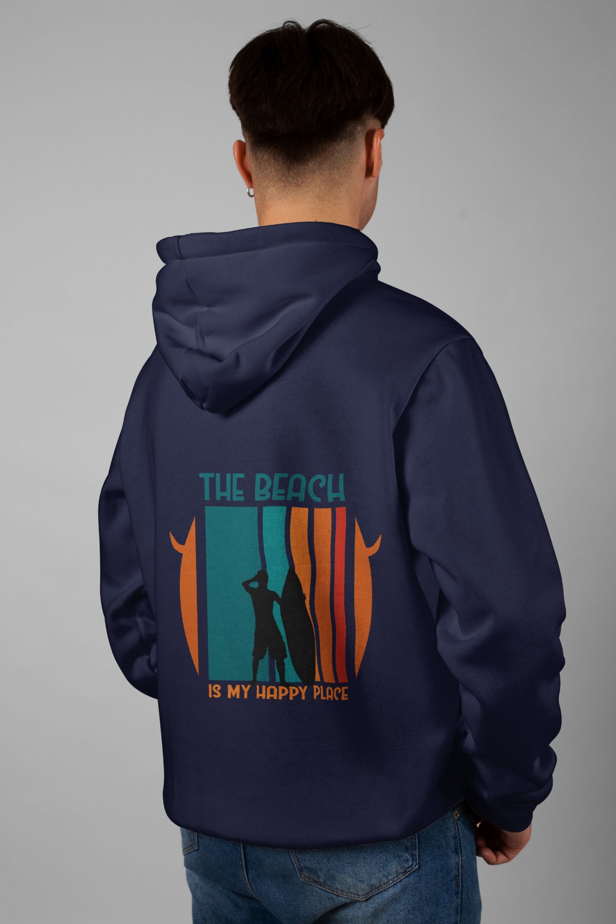 Zestia Unisex Hoodie, The Beach Sırt Baskılı, Regular,%100 Pamuk, Lacivert Renk Kapşonlu No: 0282