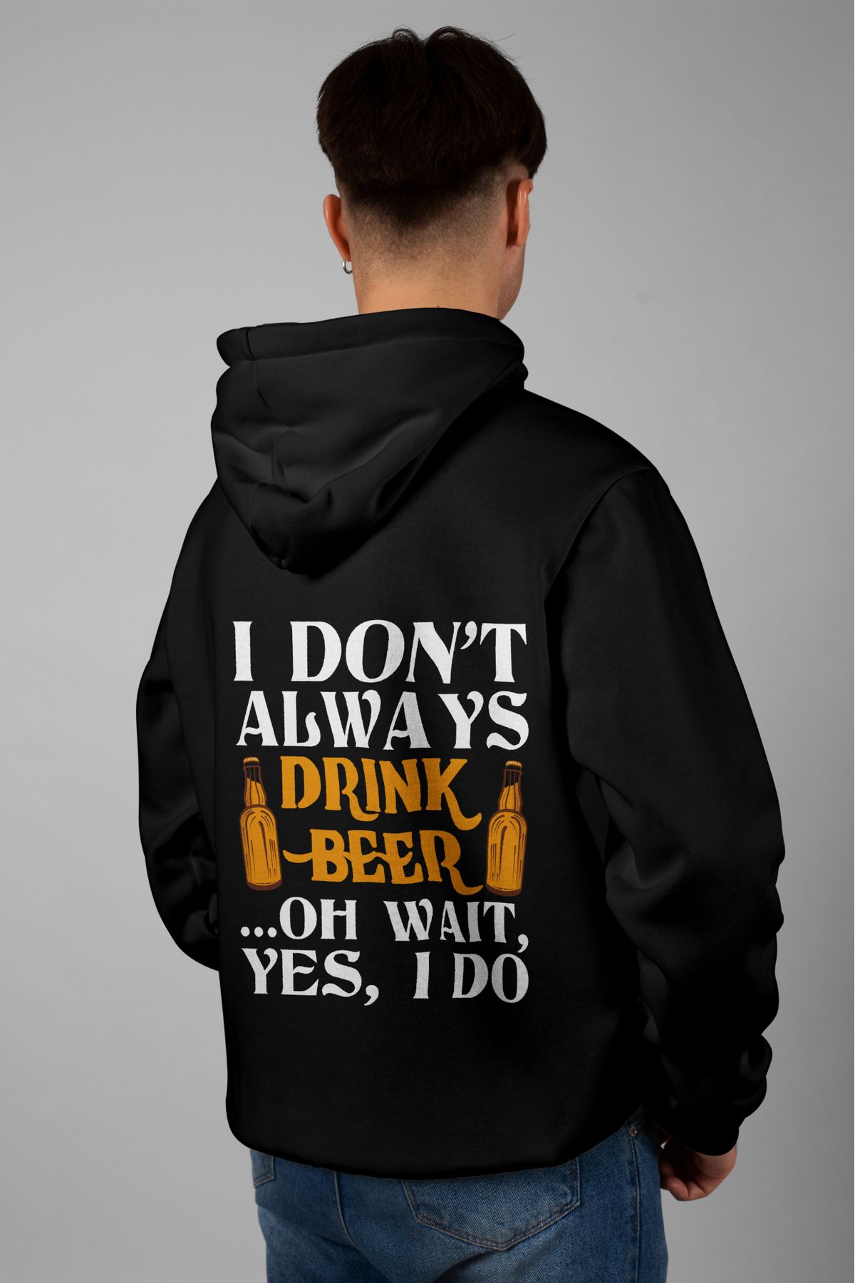 Zestia Unisex Hoodie, I don't Always Sırt Baskılı, Regular,%100 Pamuk, Siyah Renk Kapşonlu No: 0245