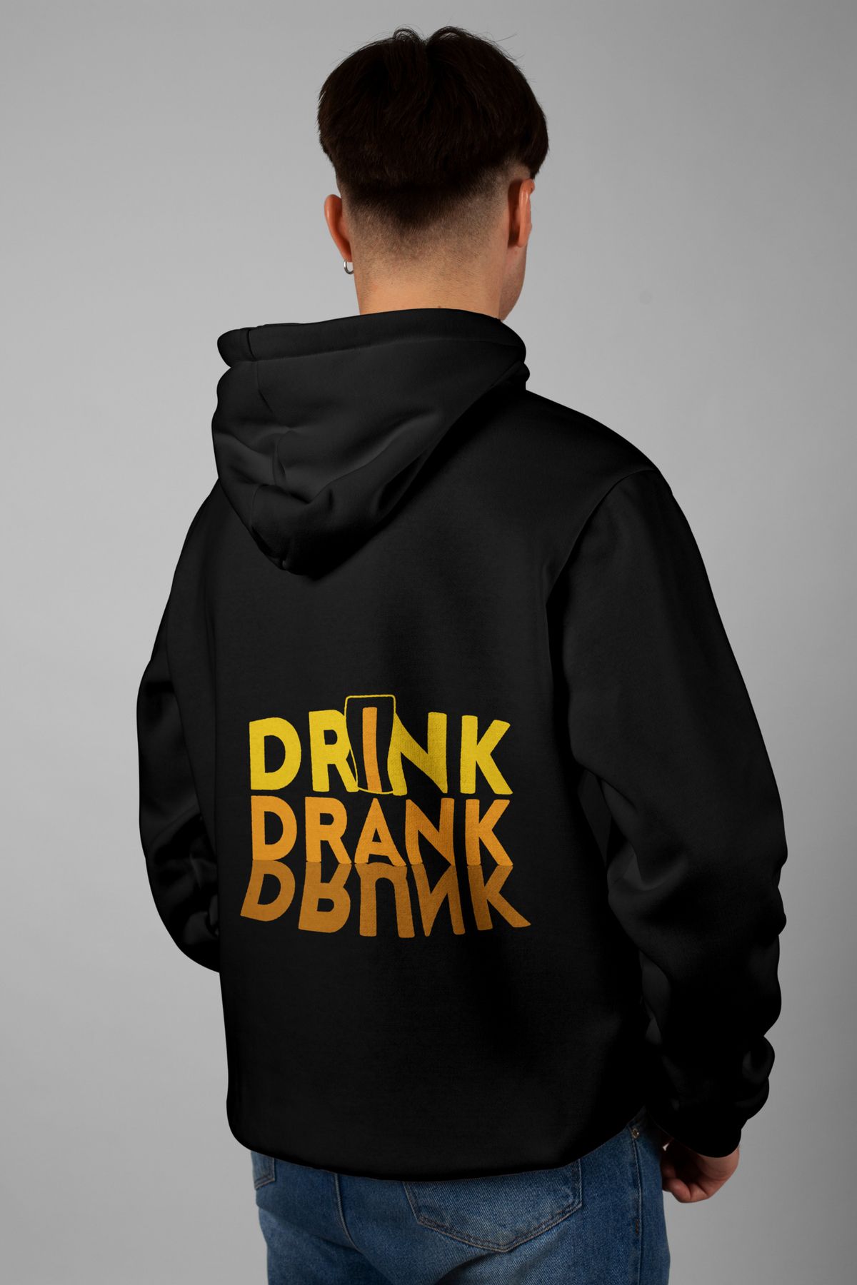 Zestia Unisex Hoodie, Drink Drank Sırt Baskılı, Regular,%100 Pamuk, Siyah Renk Kapşonlu No: 0216