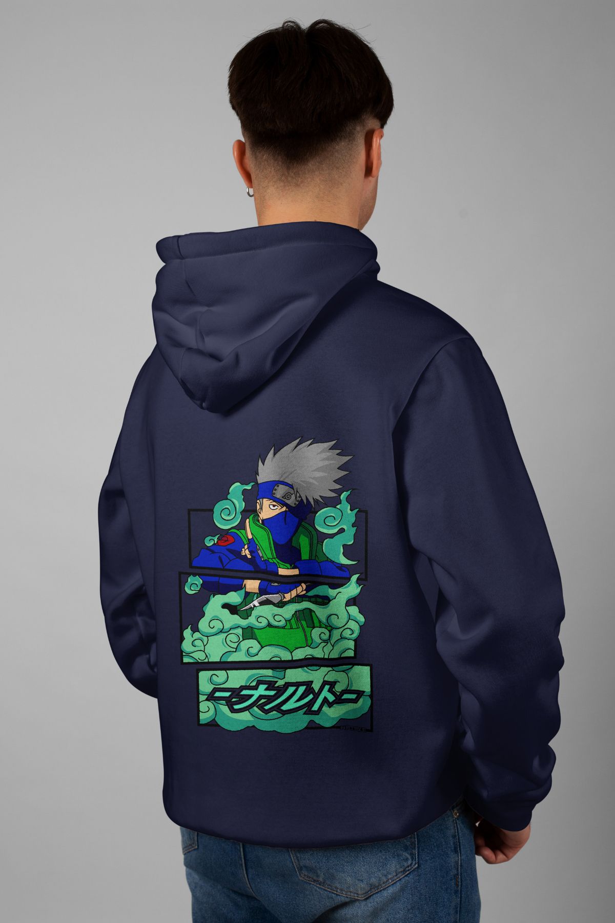 Zestia Unisex Hoodie, Kakashi Sırt Baskılı, Regular,%100 Pamuk, Lacivert Renk Kapşonlu No: 0136