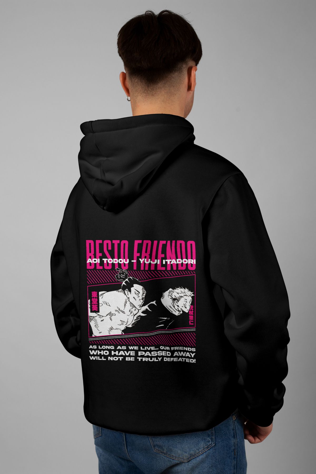 Zestia Unisex Hoodie, Yuji Itadori Sırt Baskılı, Regular,%100 Pamuk, Siyah Renk Kapşonlu No: 0160